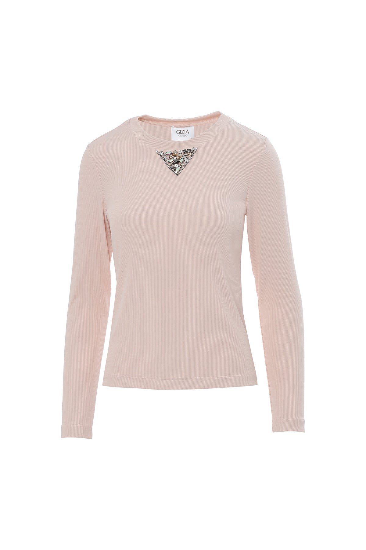 Yakası İşlemeli Bisiklet Yaka Pembe T-Shirt