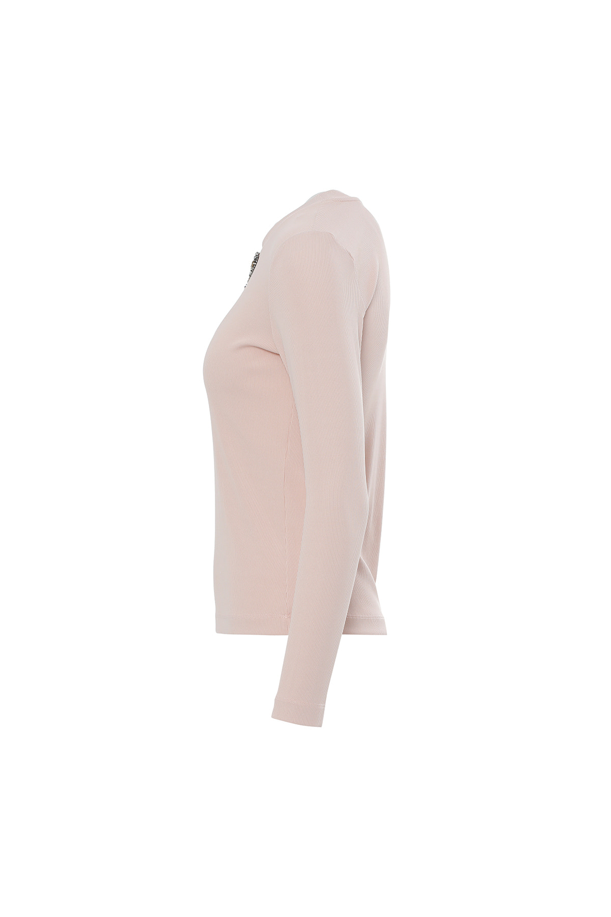 Yakası İşlemeli Bisiklet Yaka Pembe T-Shirt