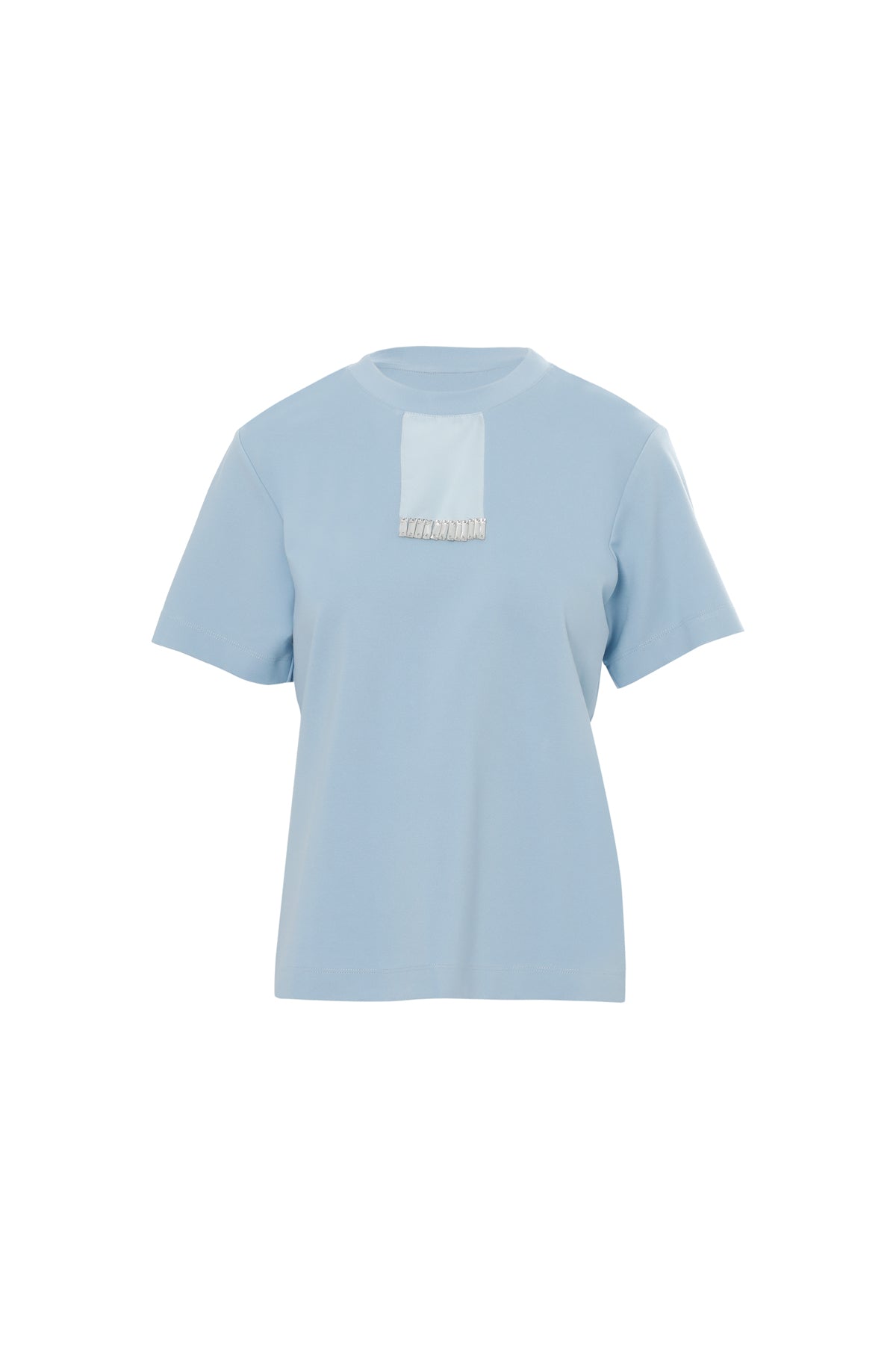 Önü Taşlı Arka Beden Etiket Detaylı Mavi T-Shirt