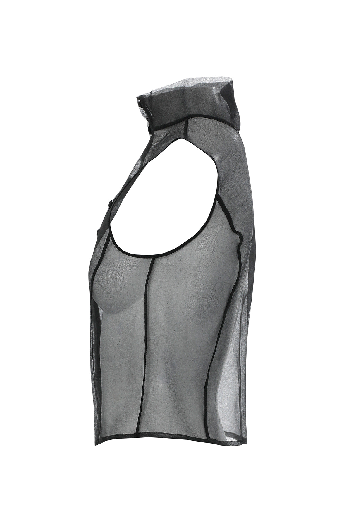 Boğazlı Transparan Organze Siyah Bluz