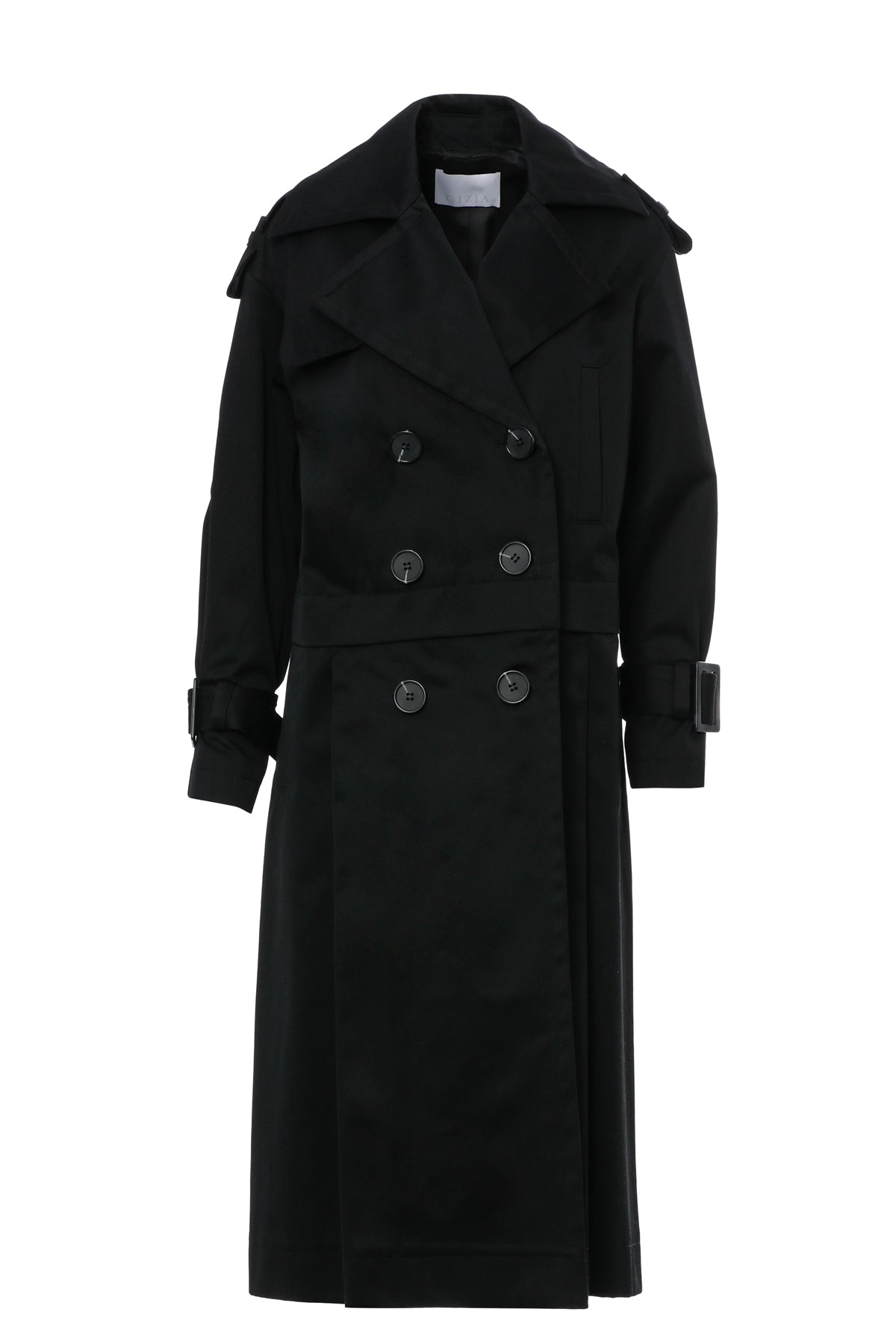 Eteği Çıkarılabilir Kol Üstü Kemer Tokalı Siyah Trenchcoat