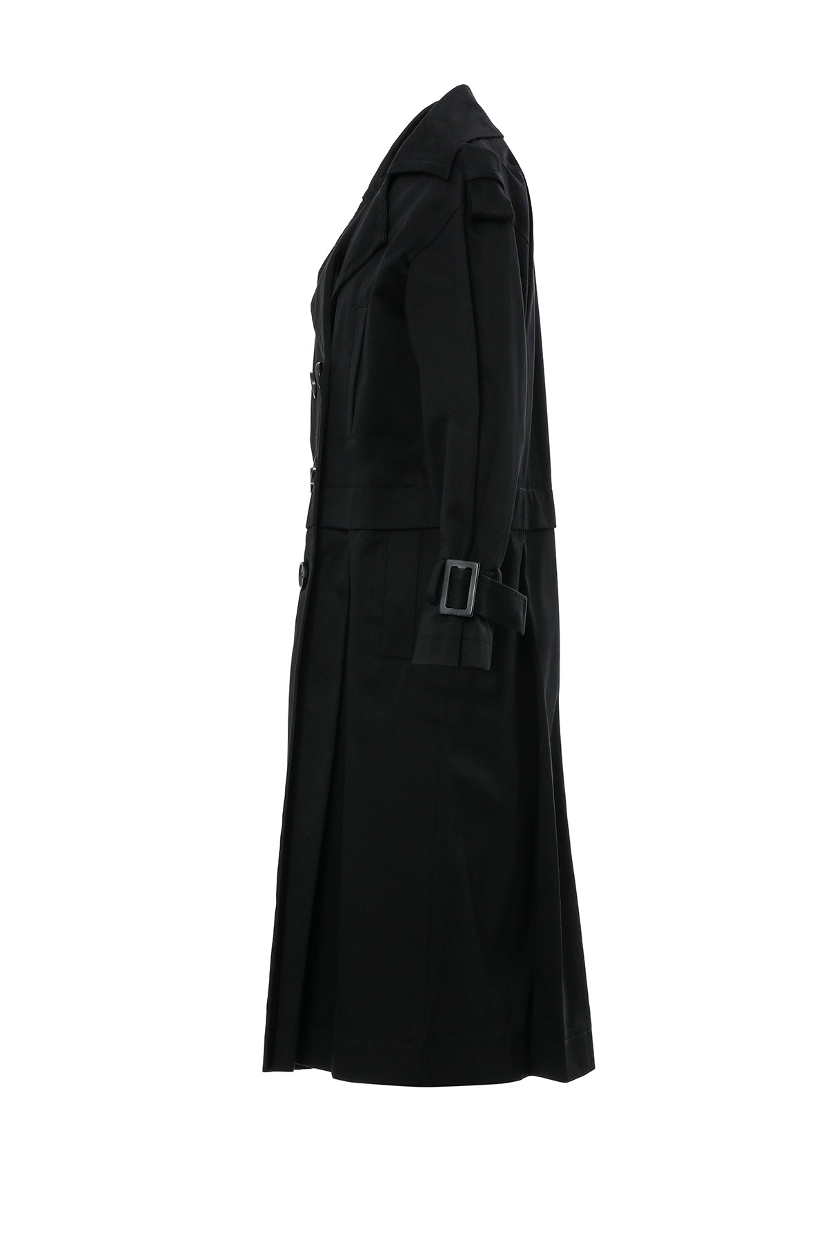 Eteği Çıkarılabilir Kol Üstü Kemer Tokalı Siyah Trenchcoat