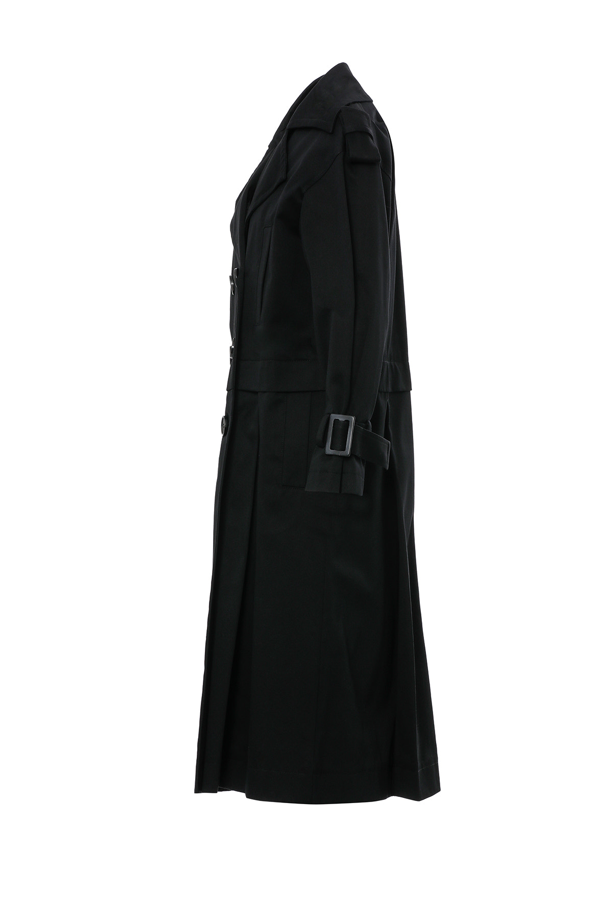 Eteği Çıkarılabilir Kol Üstü Kemer Tokalı Siyah Trenchcoat