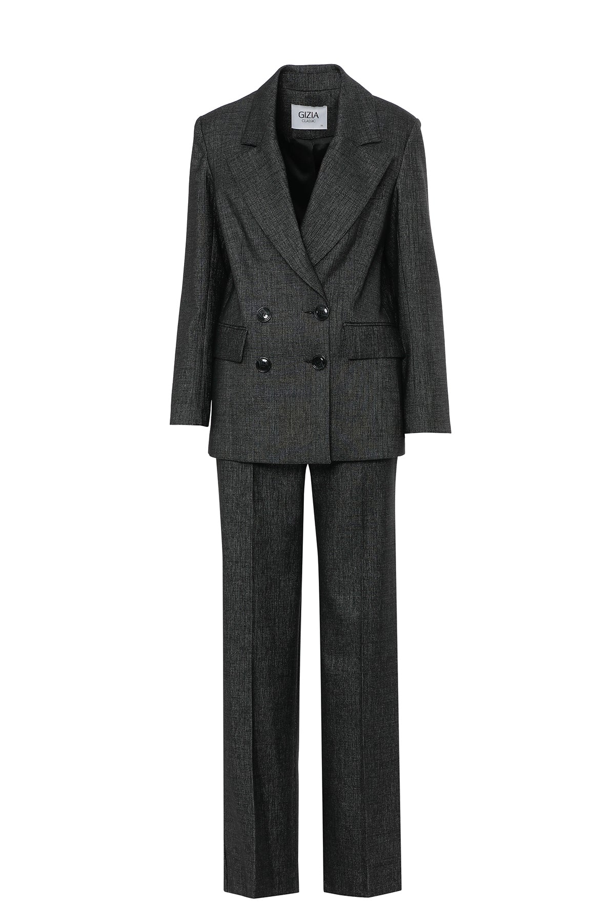 Kruvaze Kapamalı Bol Paça Pantolonlu Takım