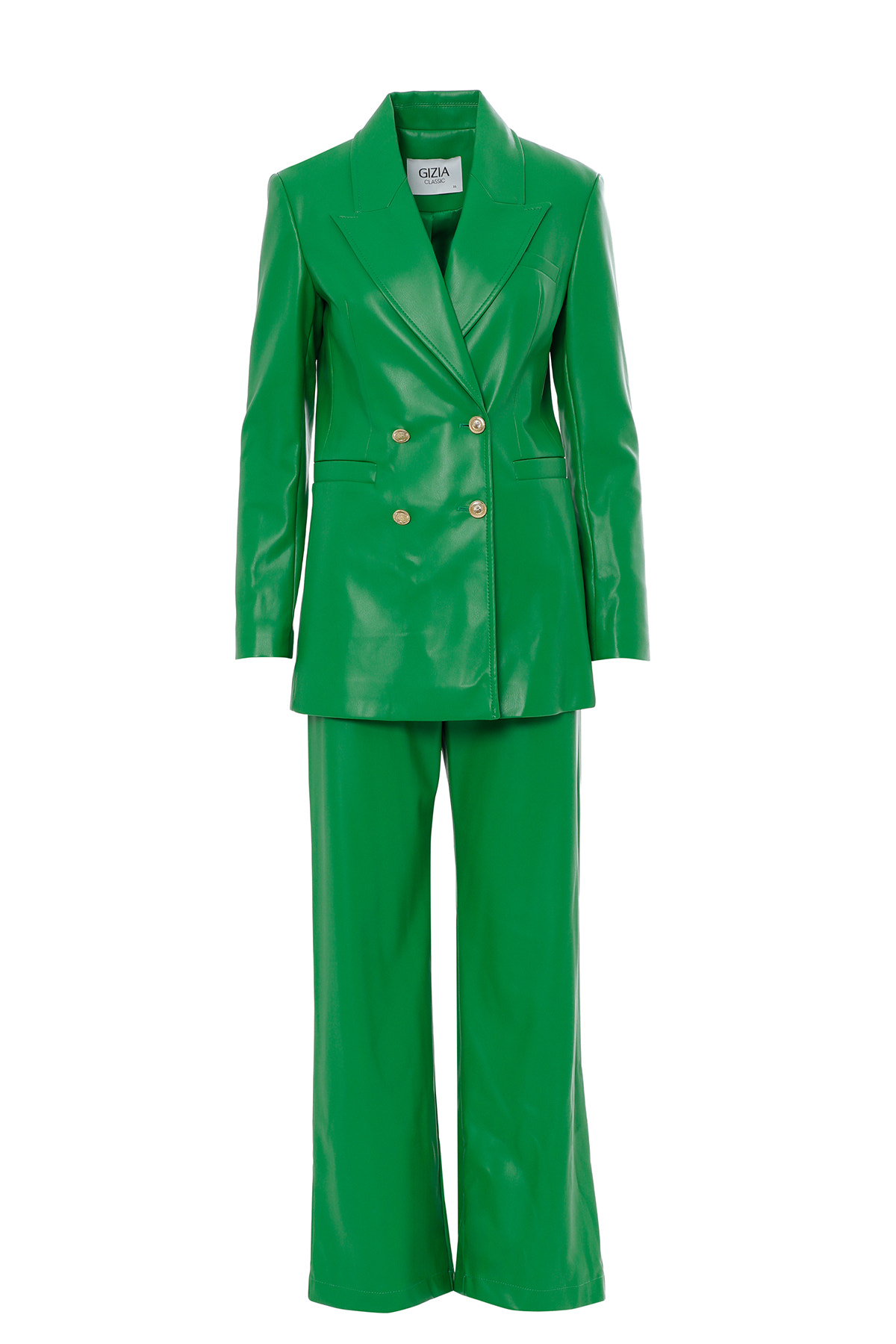 Fit Bleazer Ceketli Ve Bol Paça Yüksek Bel Pantolonlu Deri Takım