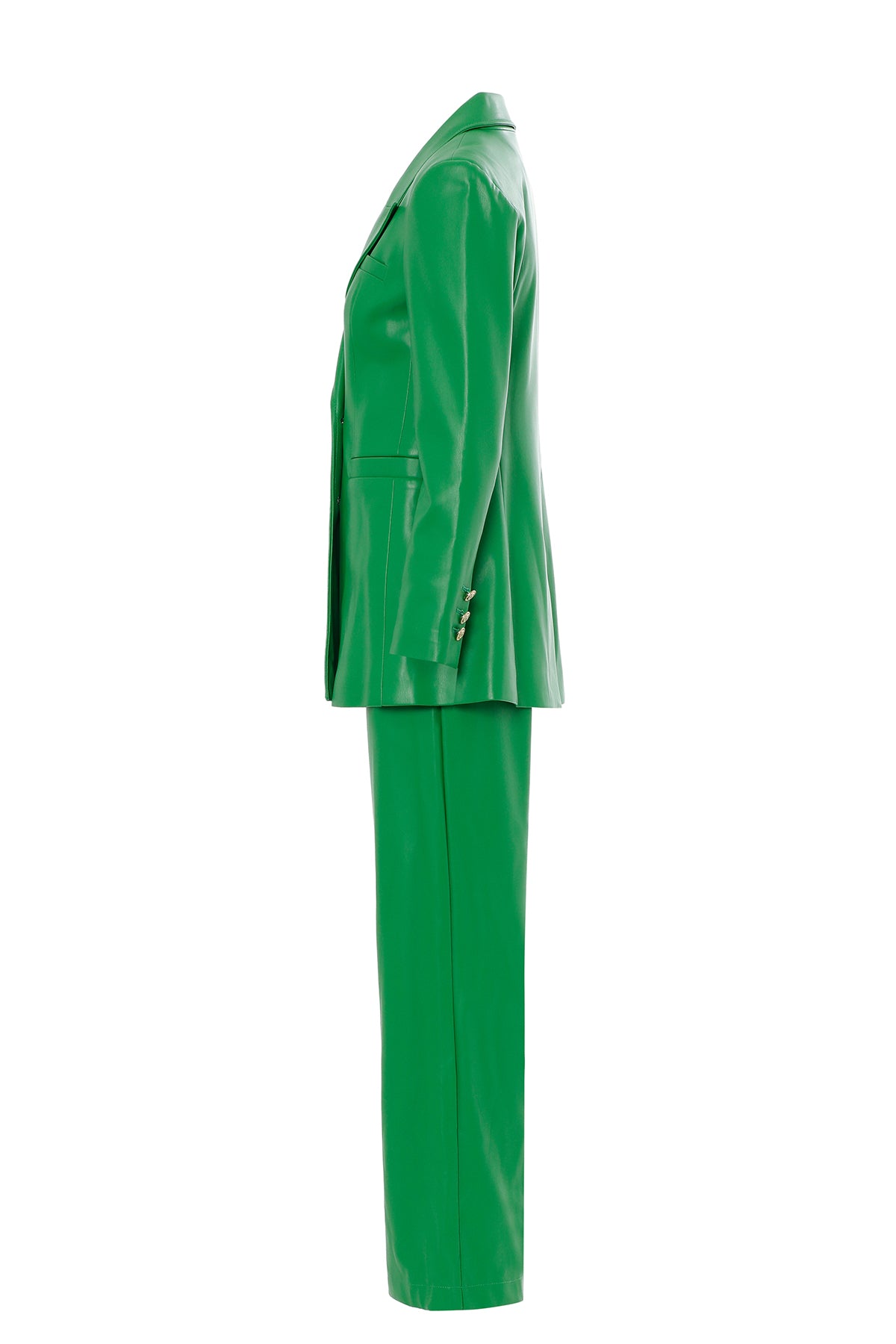 Fit Bleazer Ceketli Ve Bol Paça Yüksek Bel Pantolonlu Deri Takım