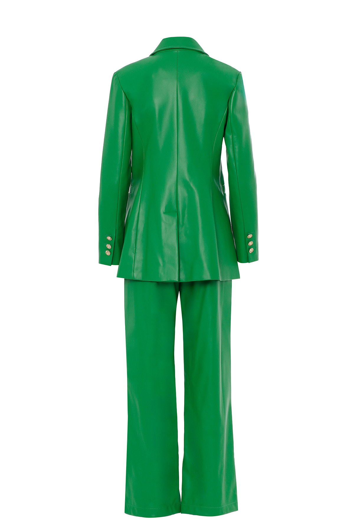 Fit Bleazer Ceketli Ve Bol Paça Yüksek Bel Pantolonlu Deri Takım