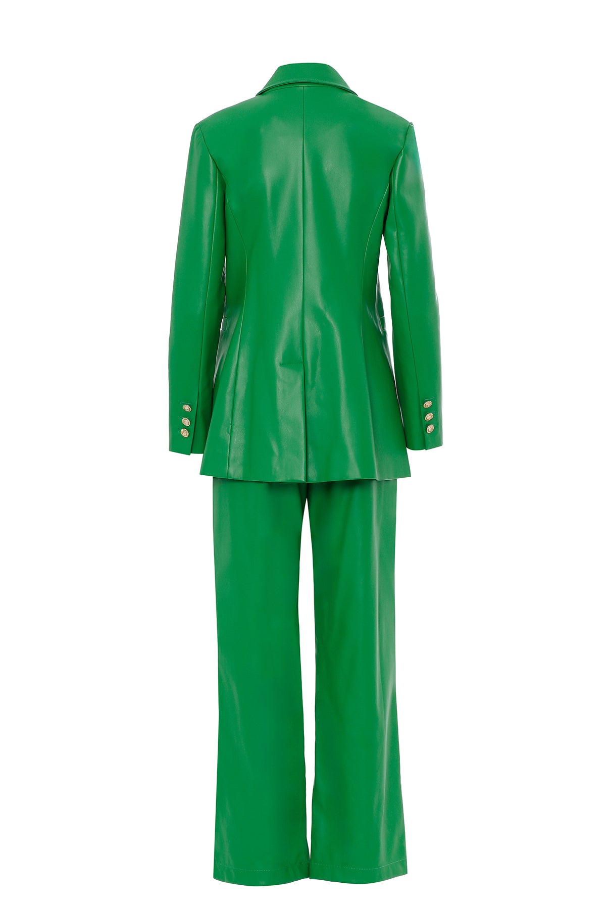 Fit Bleazer Ceketli Ve Bol Paça Yüksek Bel Pantolonlu Deri Takım