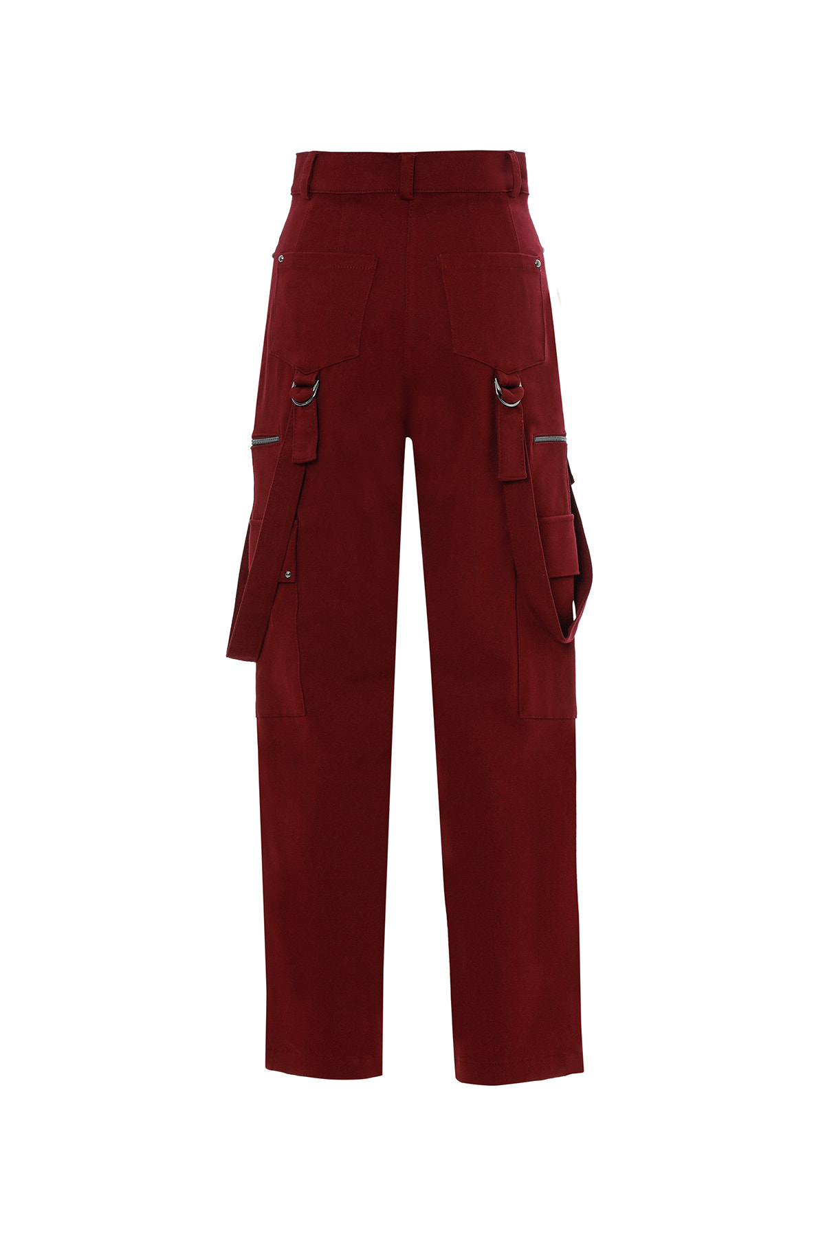 Kargo Cepli Şerit Detaylı Düz Kesim Kırmızı Pantolon