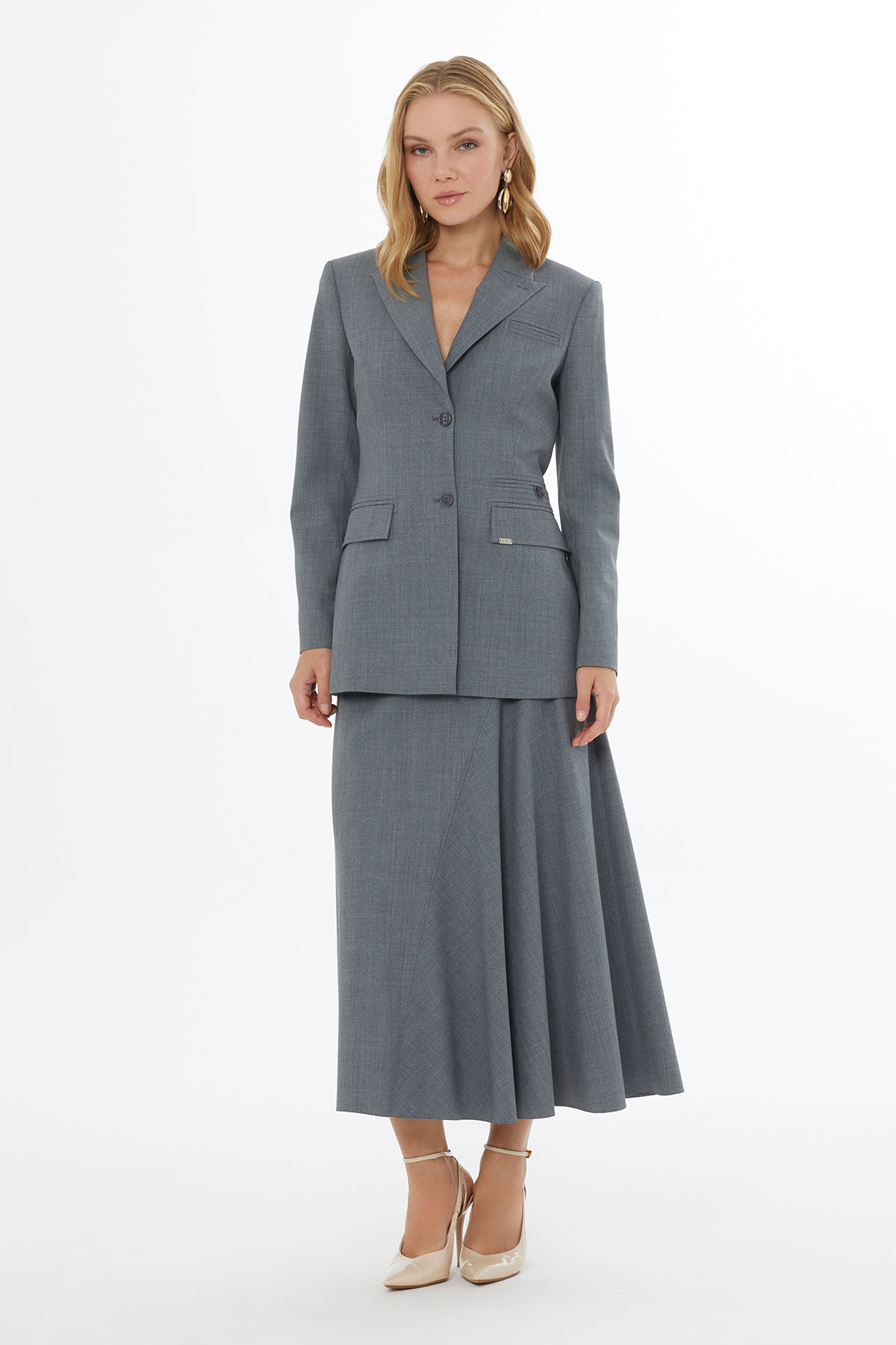 Düğmeli Fileto Cepli Kadın Ceket