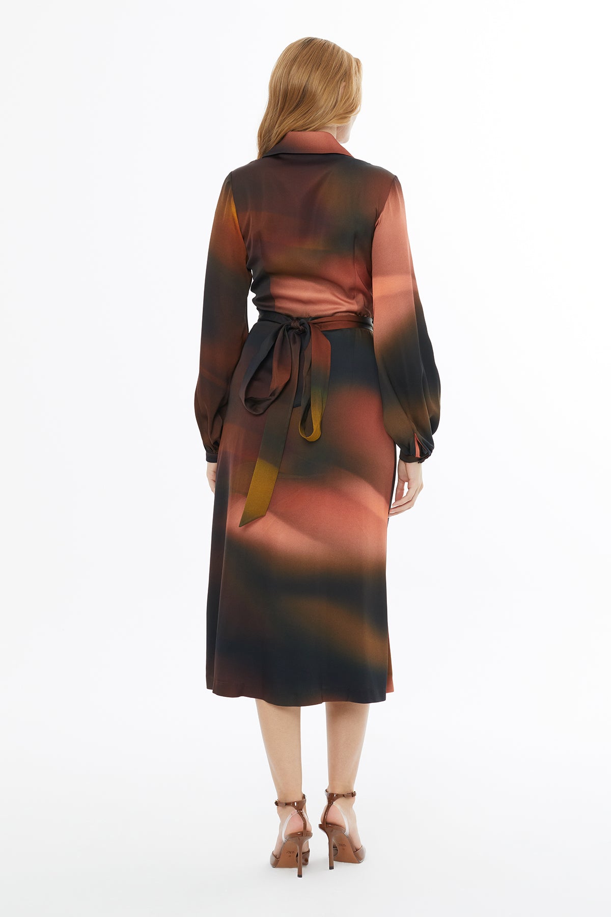 Anveloplu Uzun Kollu Düğmeli Midi Elbise