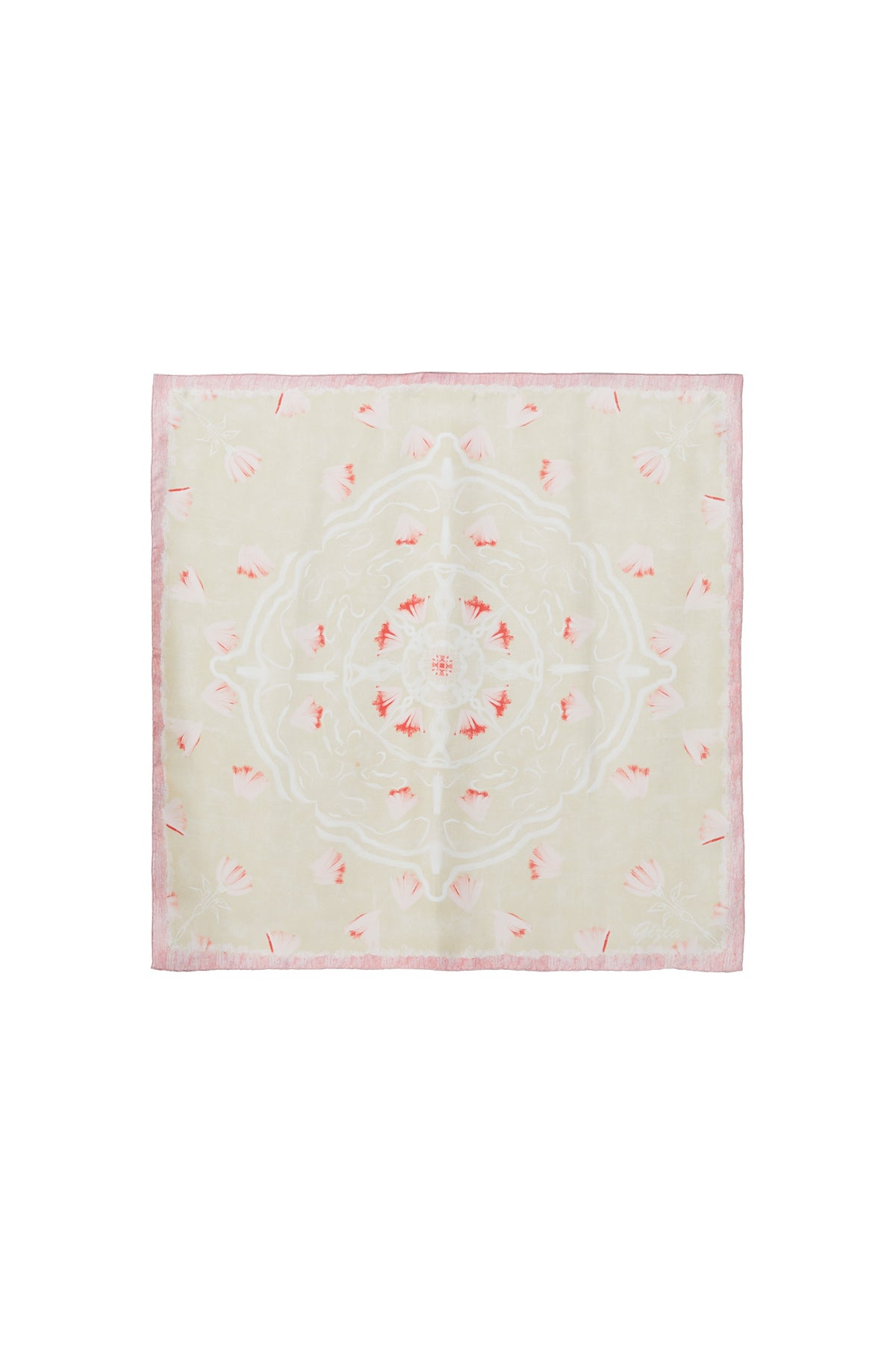 Simetrik Ve Pembe Çiçek Motifli Eşarp