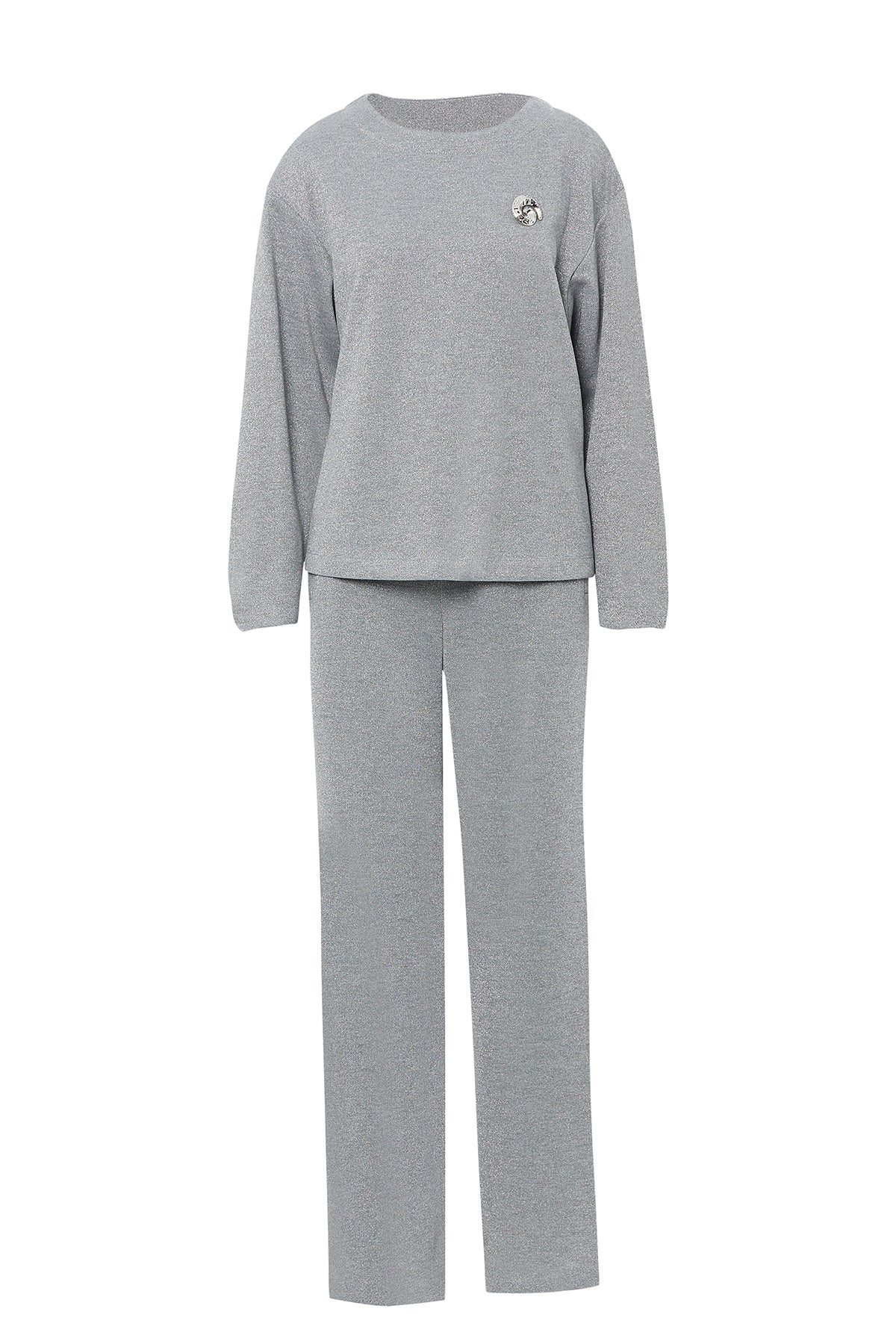 Broş Detaylı Beli Lastikli Simli Eşofman Takımı