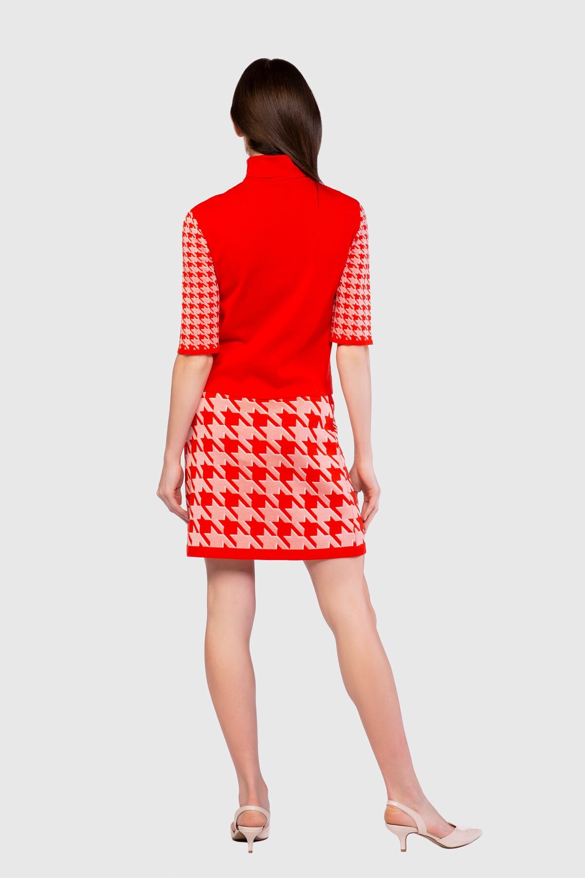 Kazayağı Desenli Mini Triko Etek