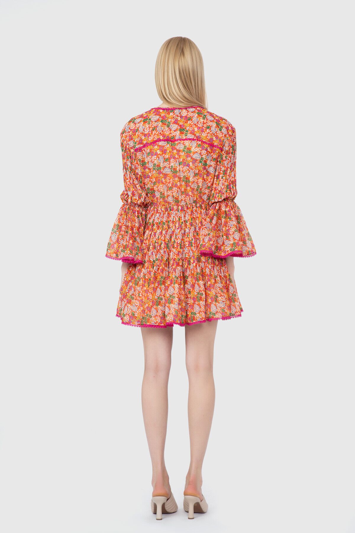 Büzgülü Çıtır Çiçek Desenli Mini Elbise