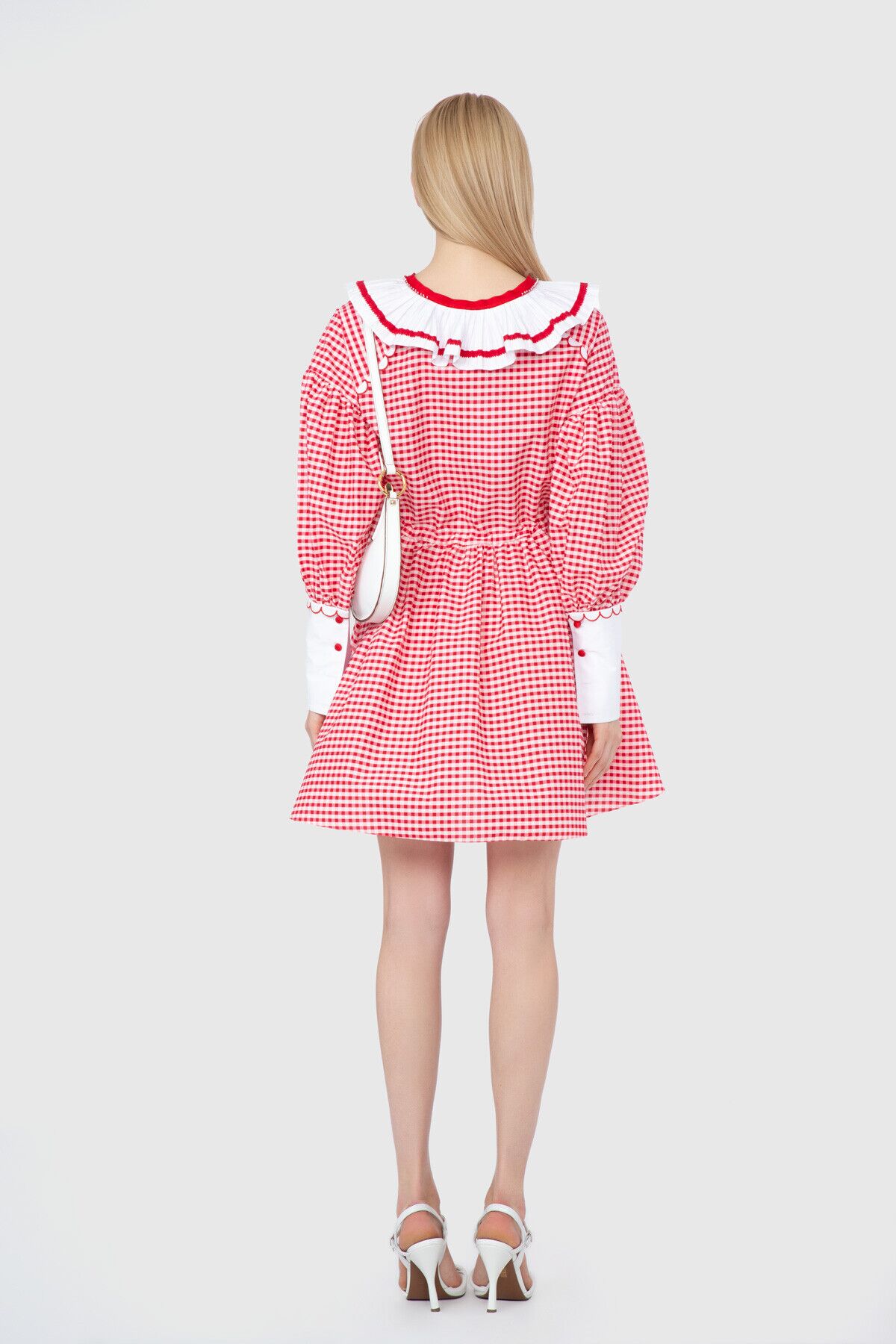 Pilise Yaka Detaylı Geniş Kol Manşetli Mini Elbise