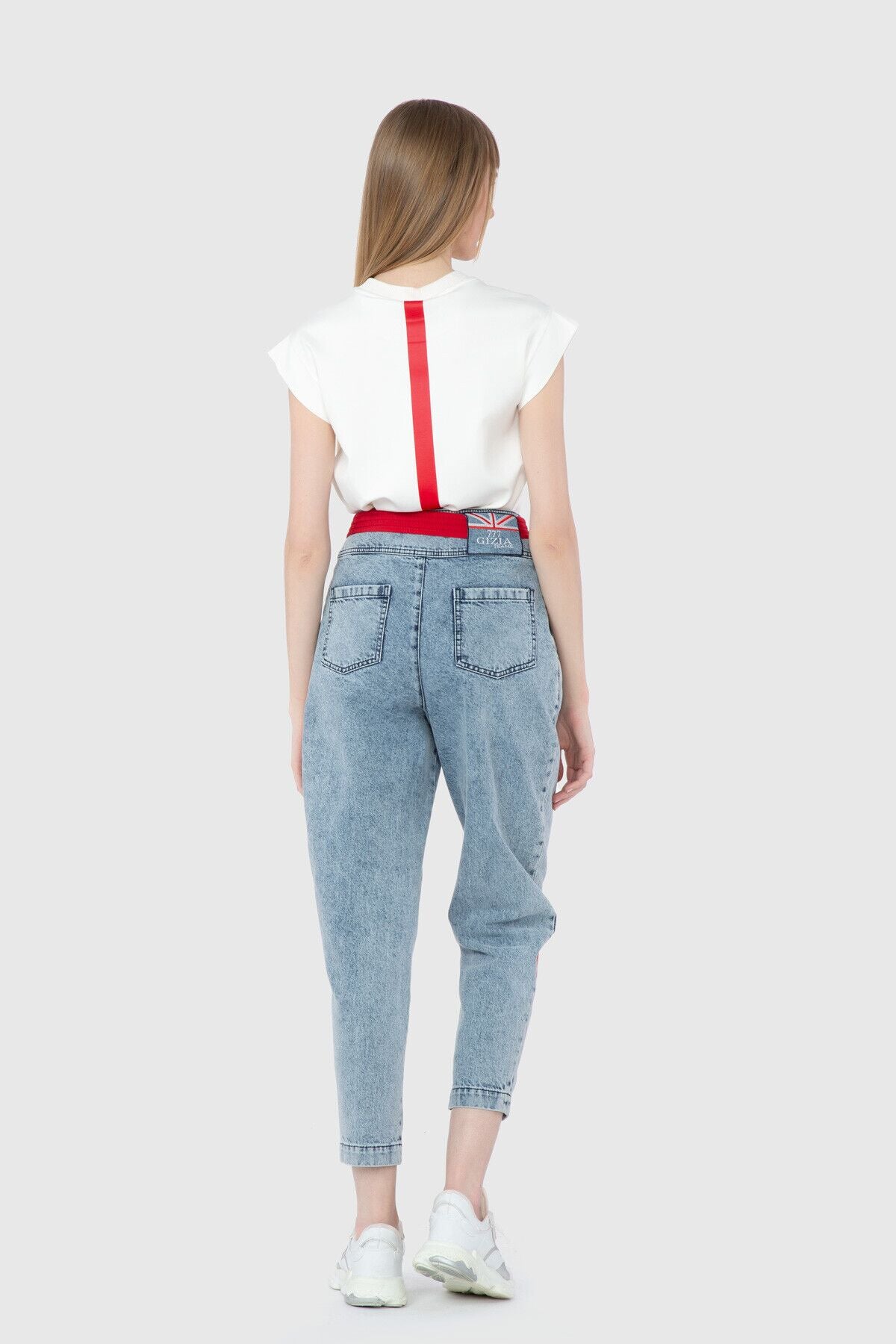 Şerit Baskı Detaylı Yüksek Bel Mom Jean