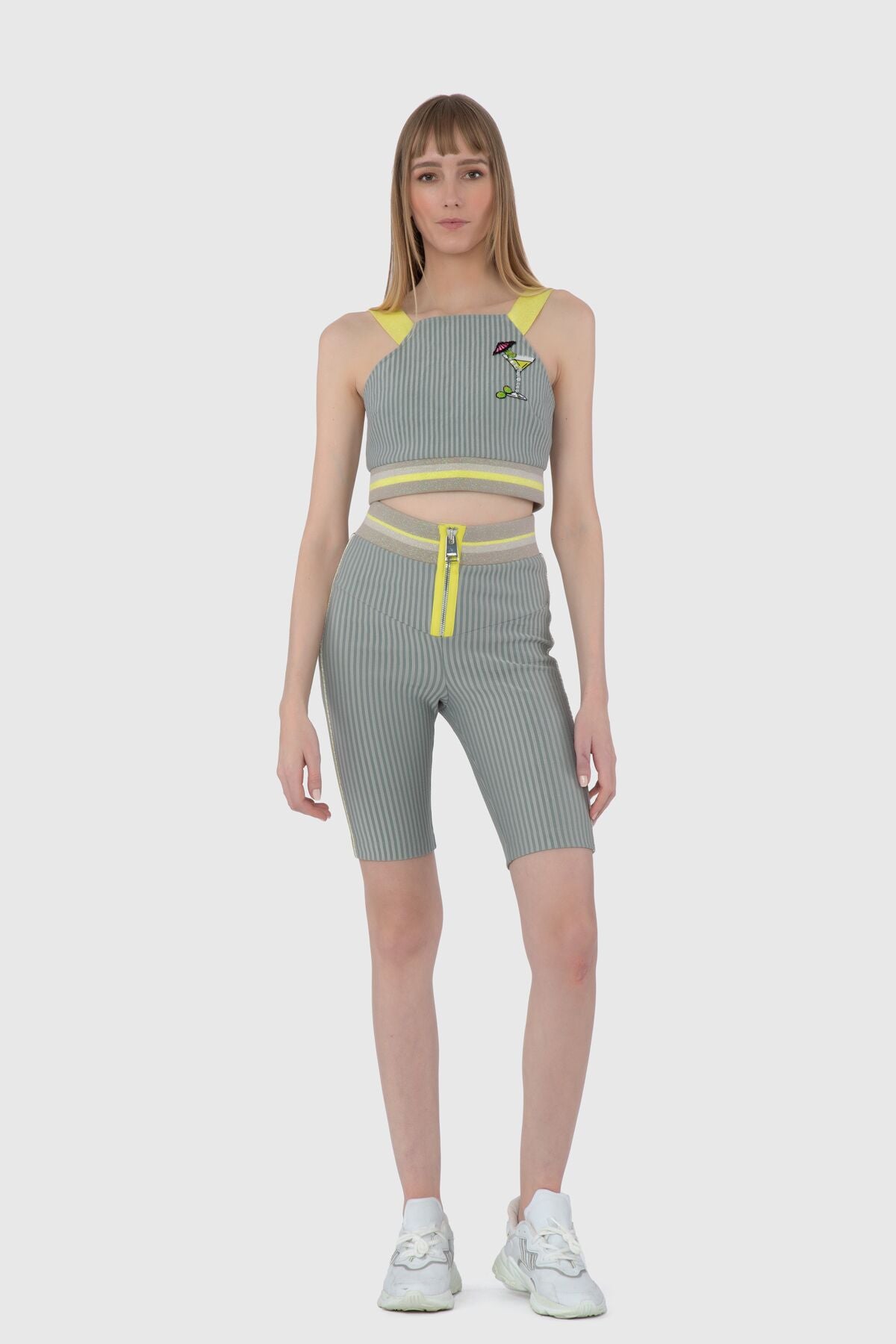 Triko Ve Fermuar Detaylı Çizgili Dalgıç Kumaş Tayt