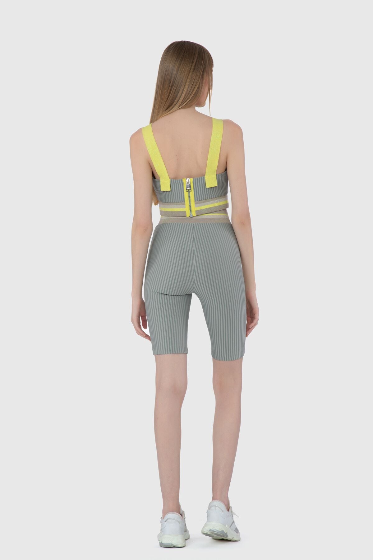 Triko Ve Fermuar Detaylı Çizgili Dalgıç Kumaş Tayt