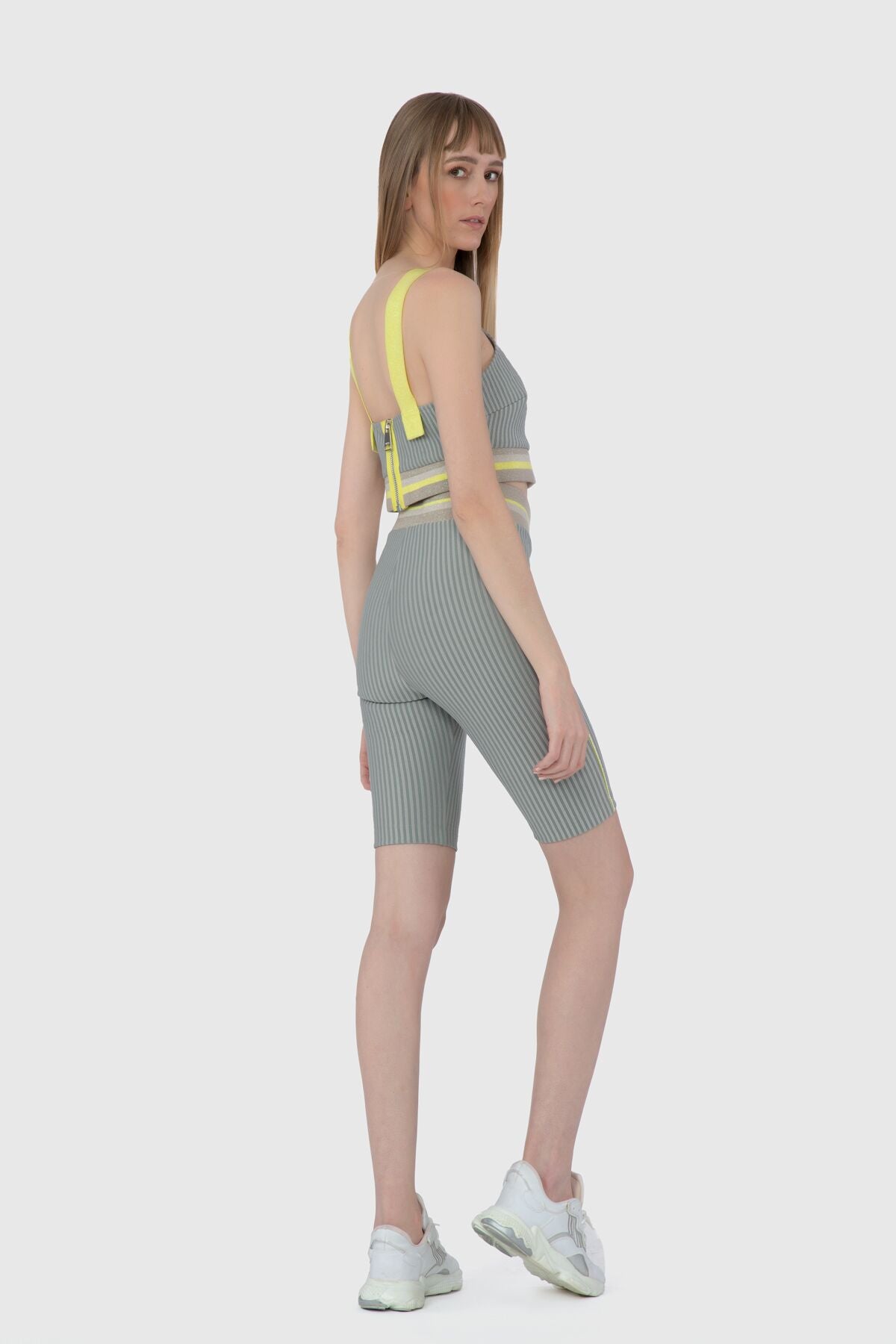 Triko Ve Fermuar Detaylı Çizgili Dalgıç Kumaş Tayt