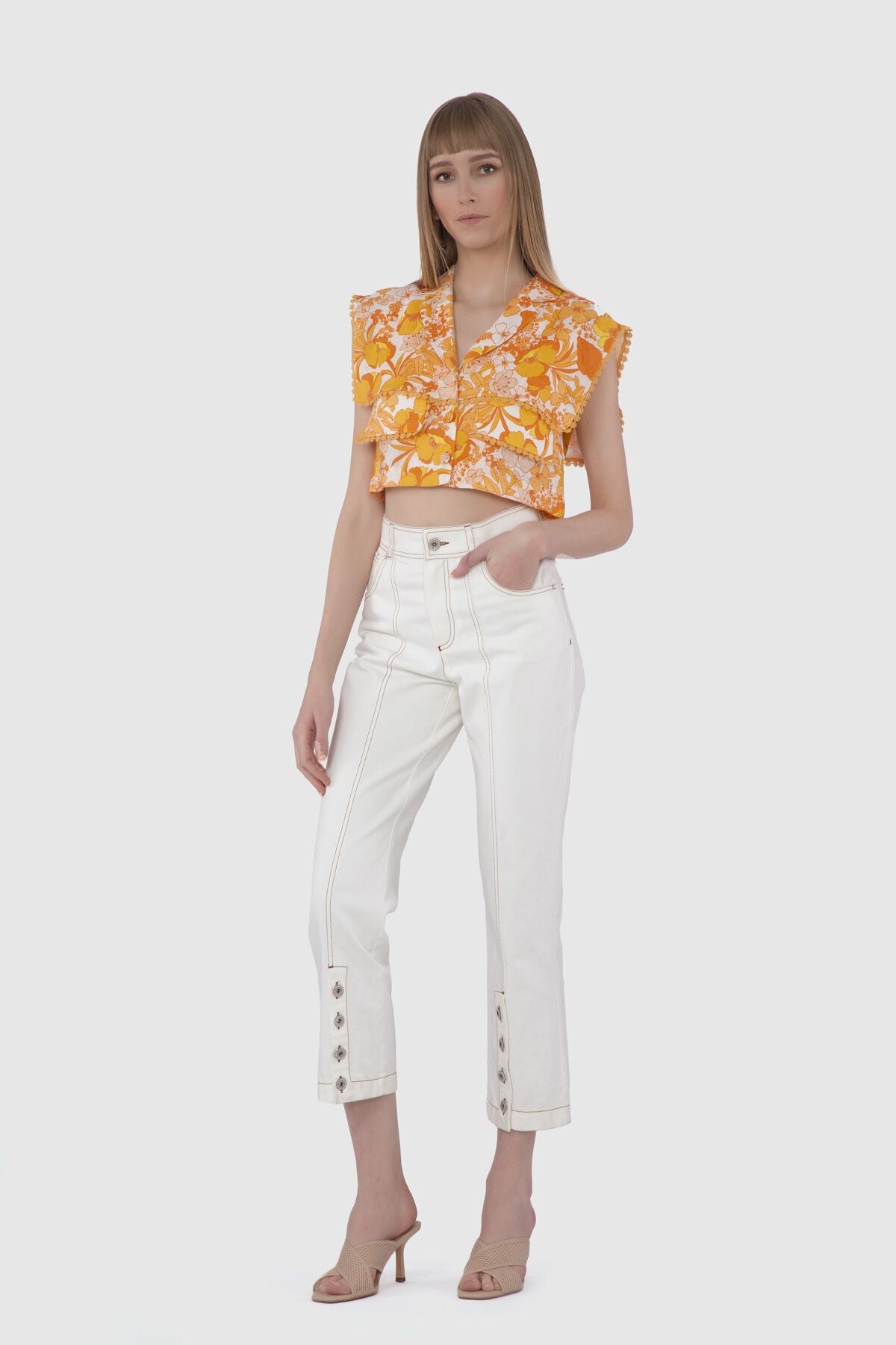 Çiçek Desenli Kolsuz Ceket