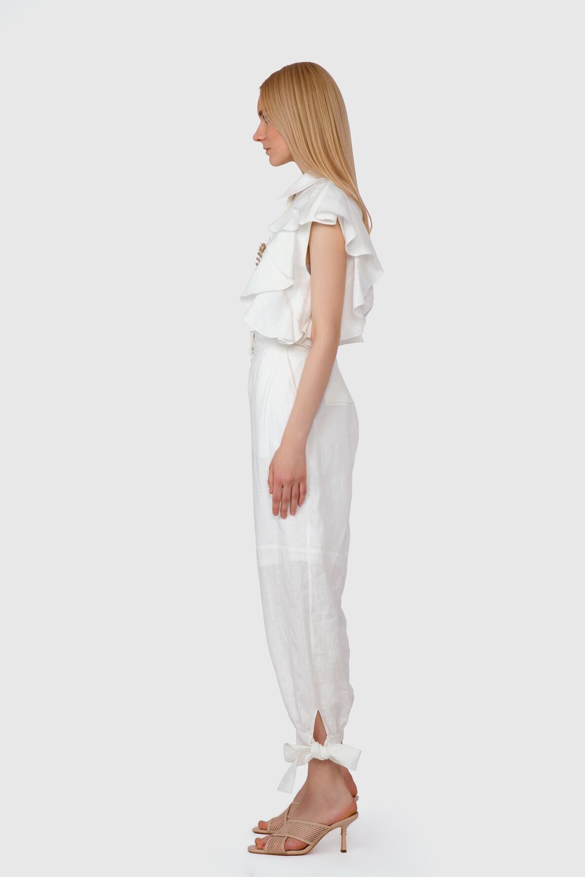 Paçaları Bağlamalı Yüksek Bel Koton Pantolon