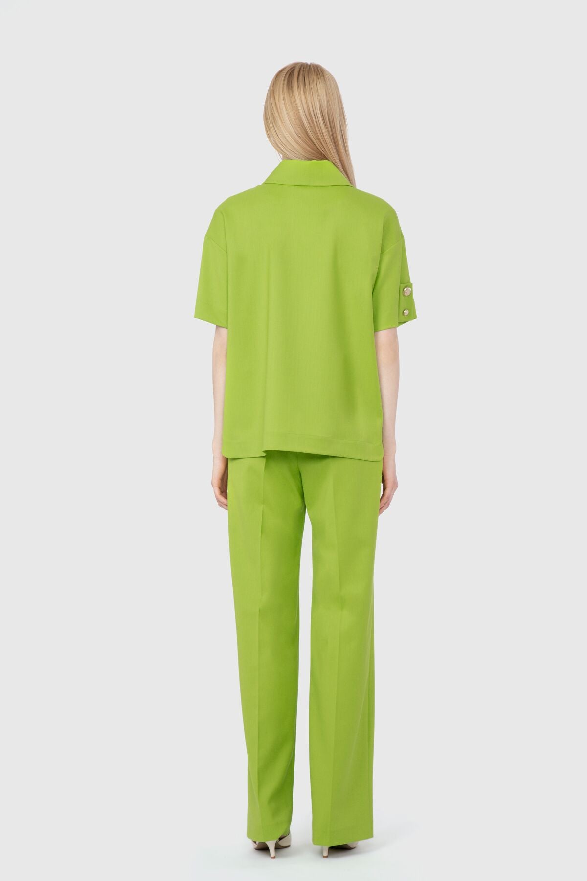 Oversize Metalik Düğmeli Yeşil Ceket