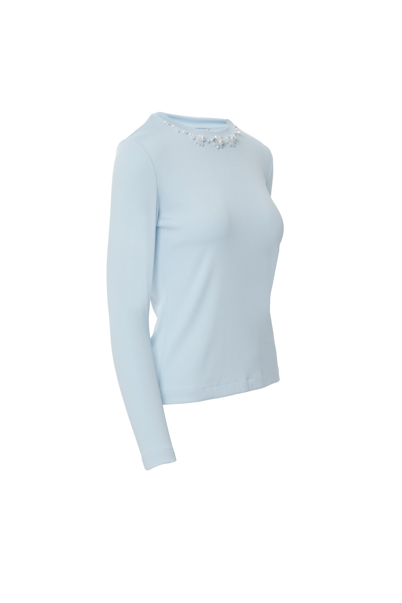 Yakası İşleme Detaylı Uzun Kollu Basic Somon T-shirt