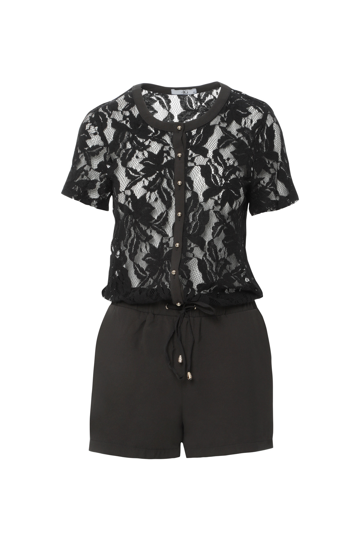 Üst Beden Dantelli Beli Lastikli Mini Tulum