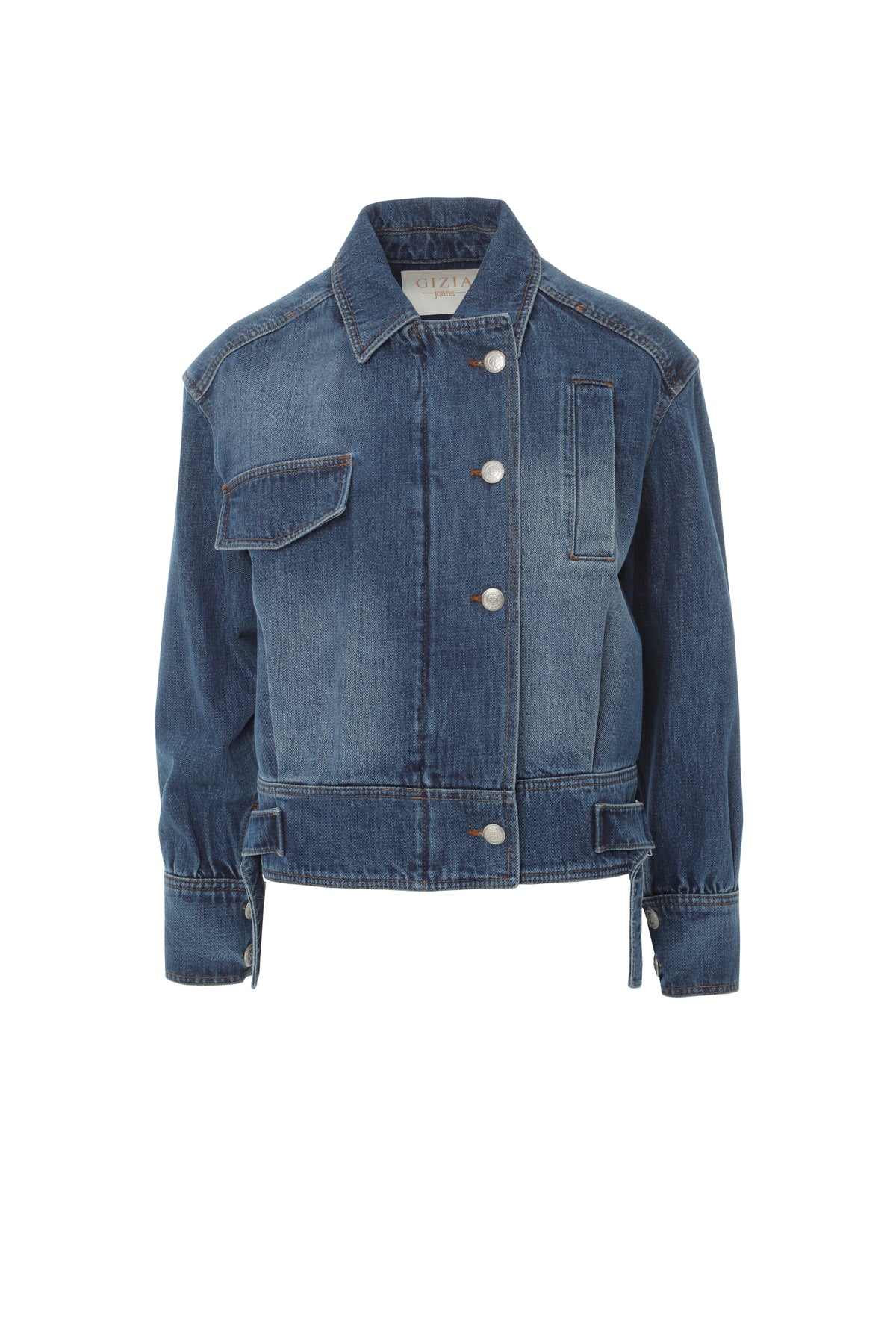 Metal Tokalı İşleme Detaylı Asimetrik Jean Ceket