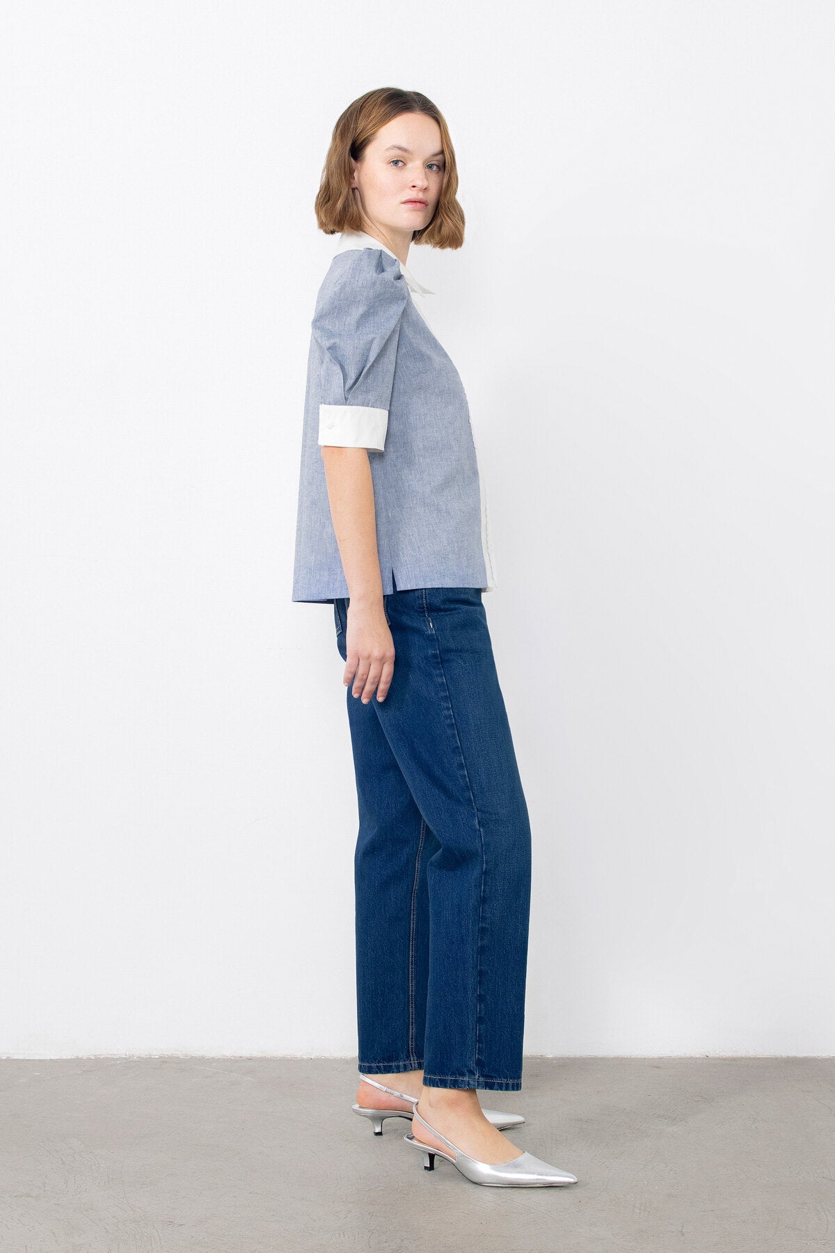 Şerit Detaylı Hacimli Kollu Gömlek