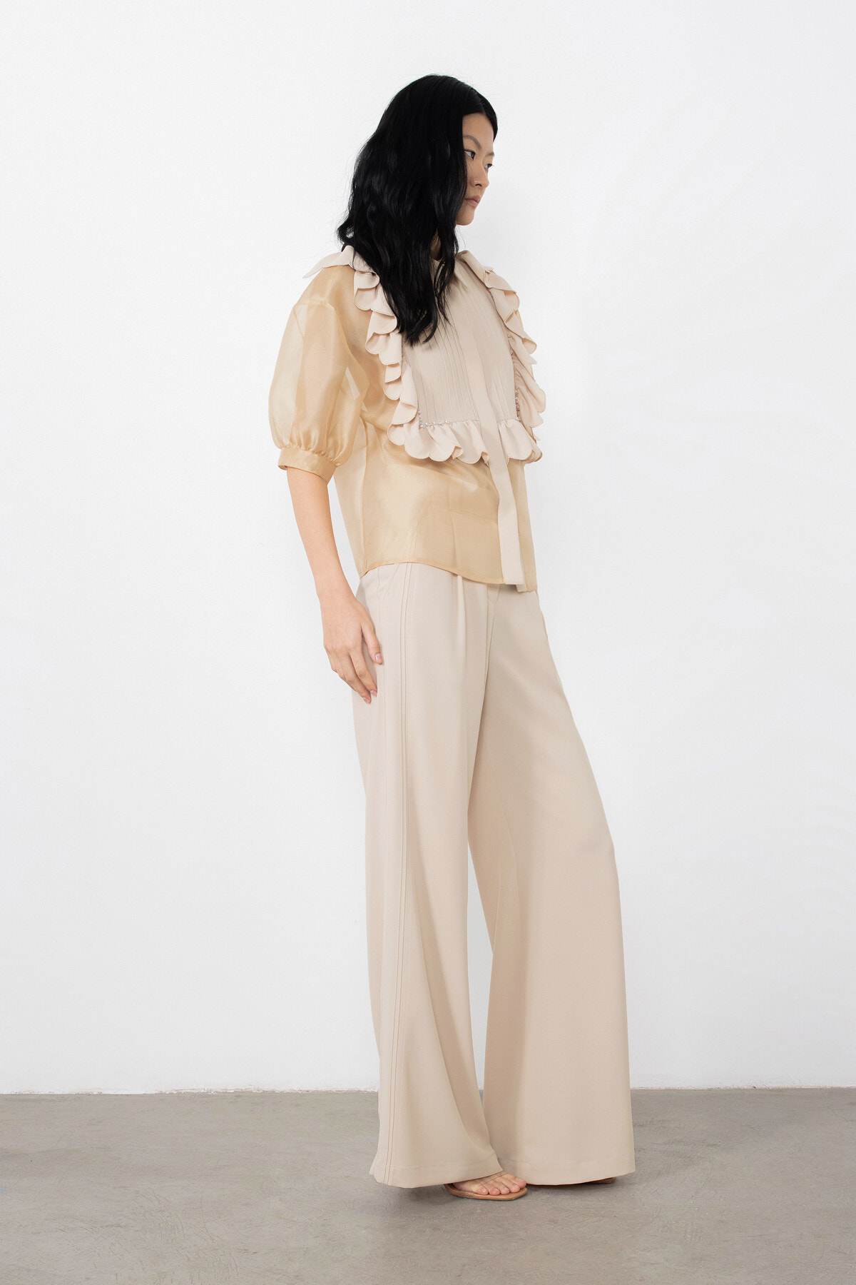 Hacimli Kollu Transparan Gömlek