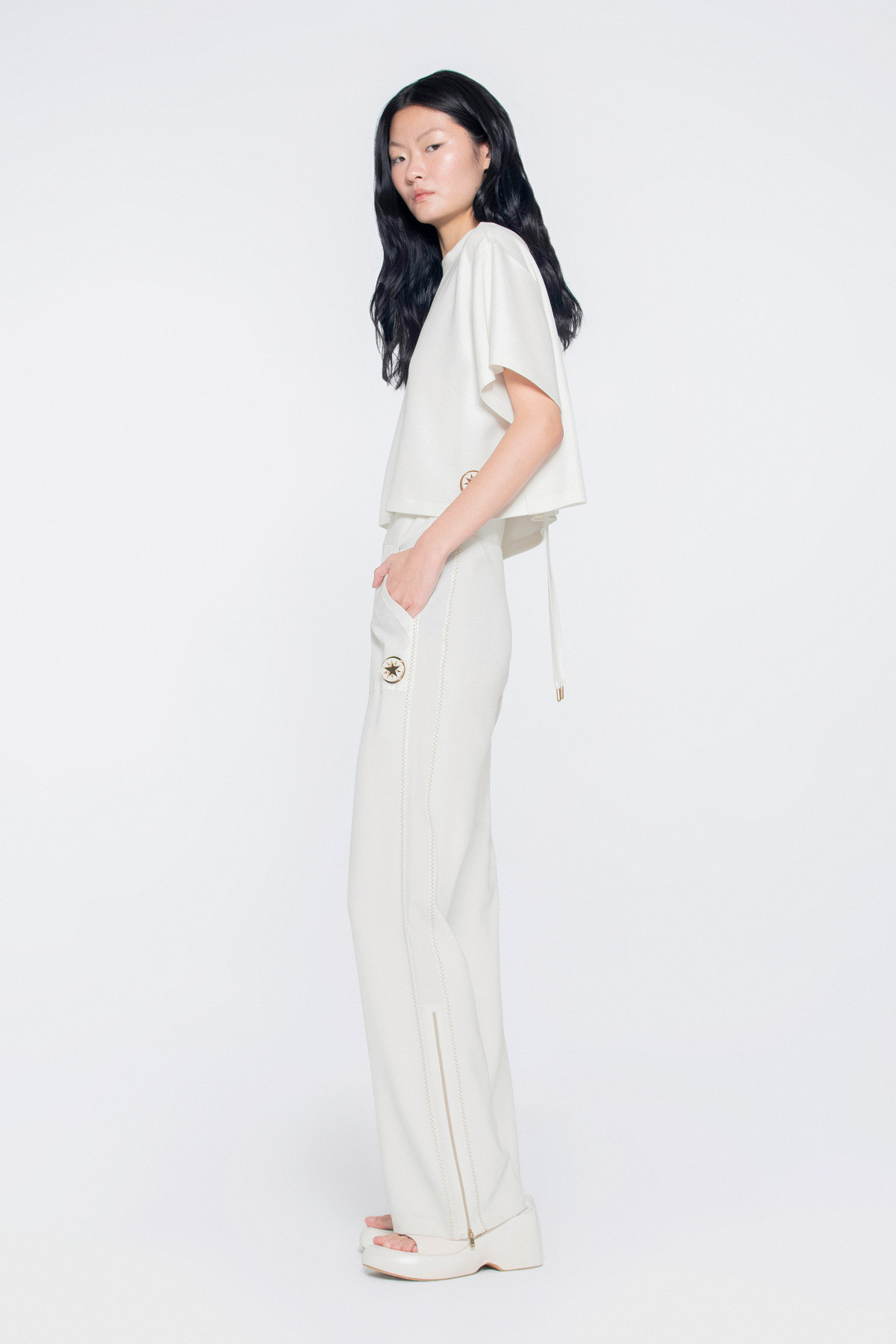 Sim İpli Dik Yaka T-shirt