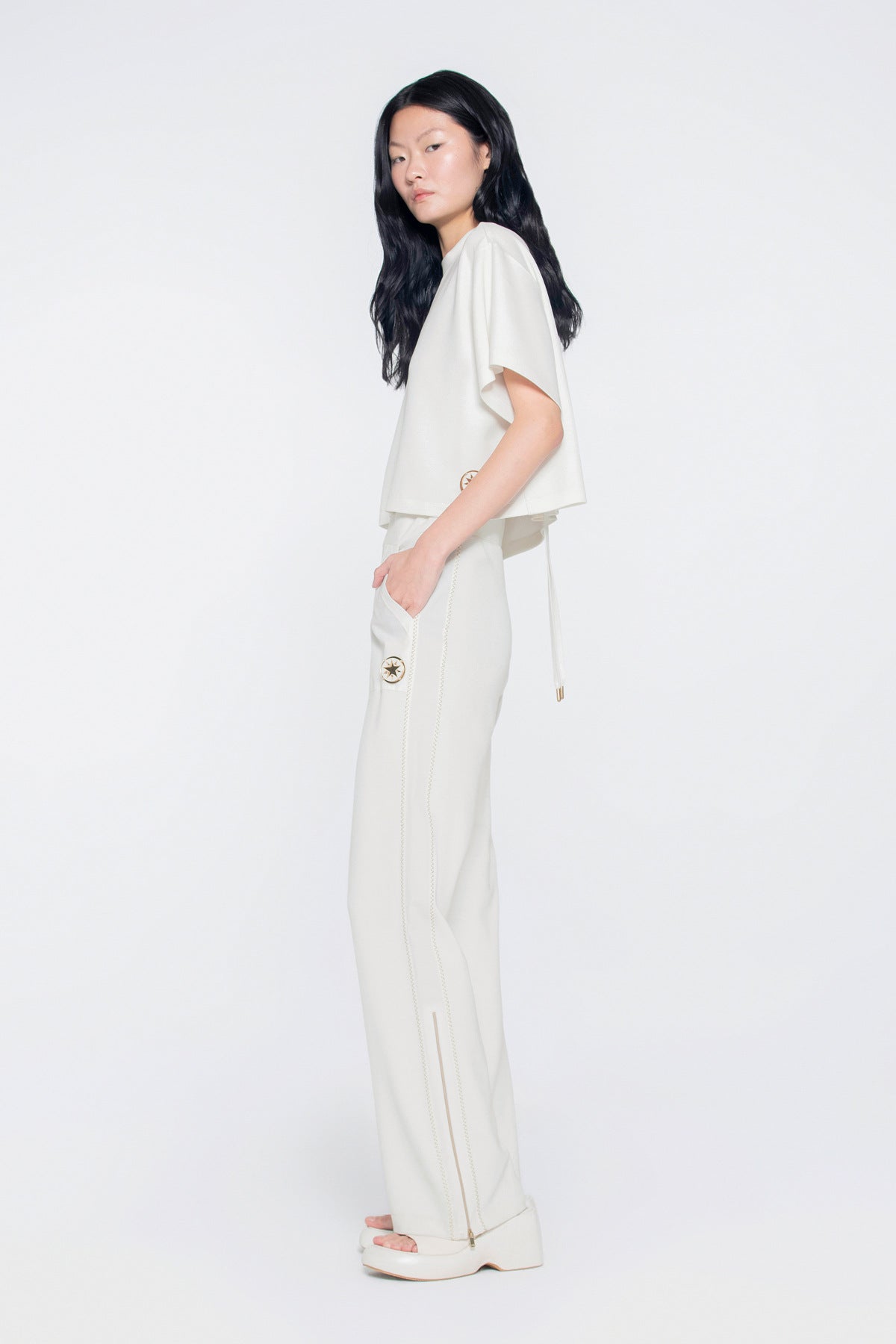 Sim İpli Dik Yaka T-shirt