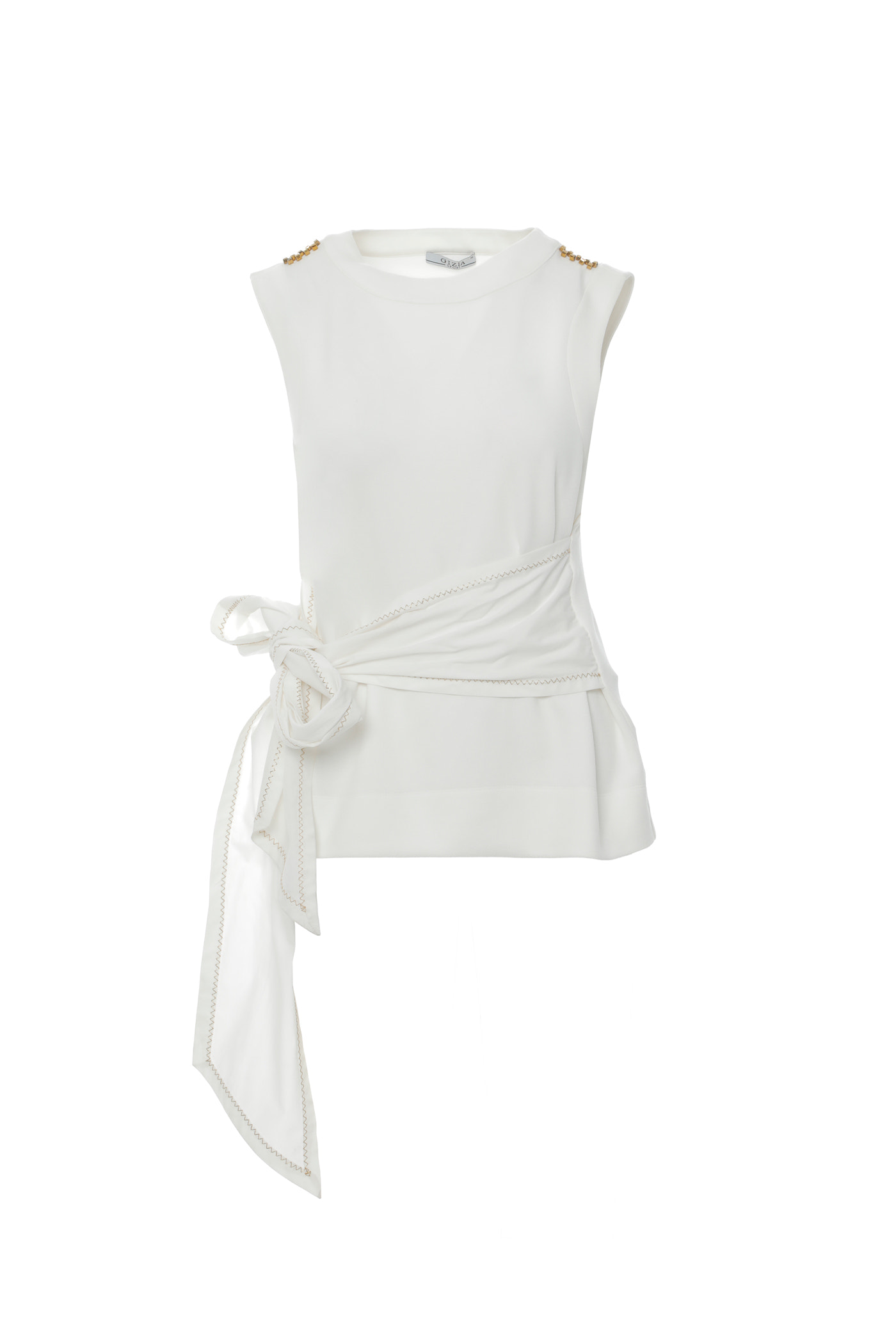 Zikzak Süs Dikiş Bağlama Detaylı Kolsuz Bluz