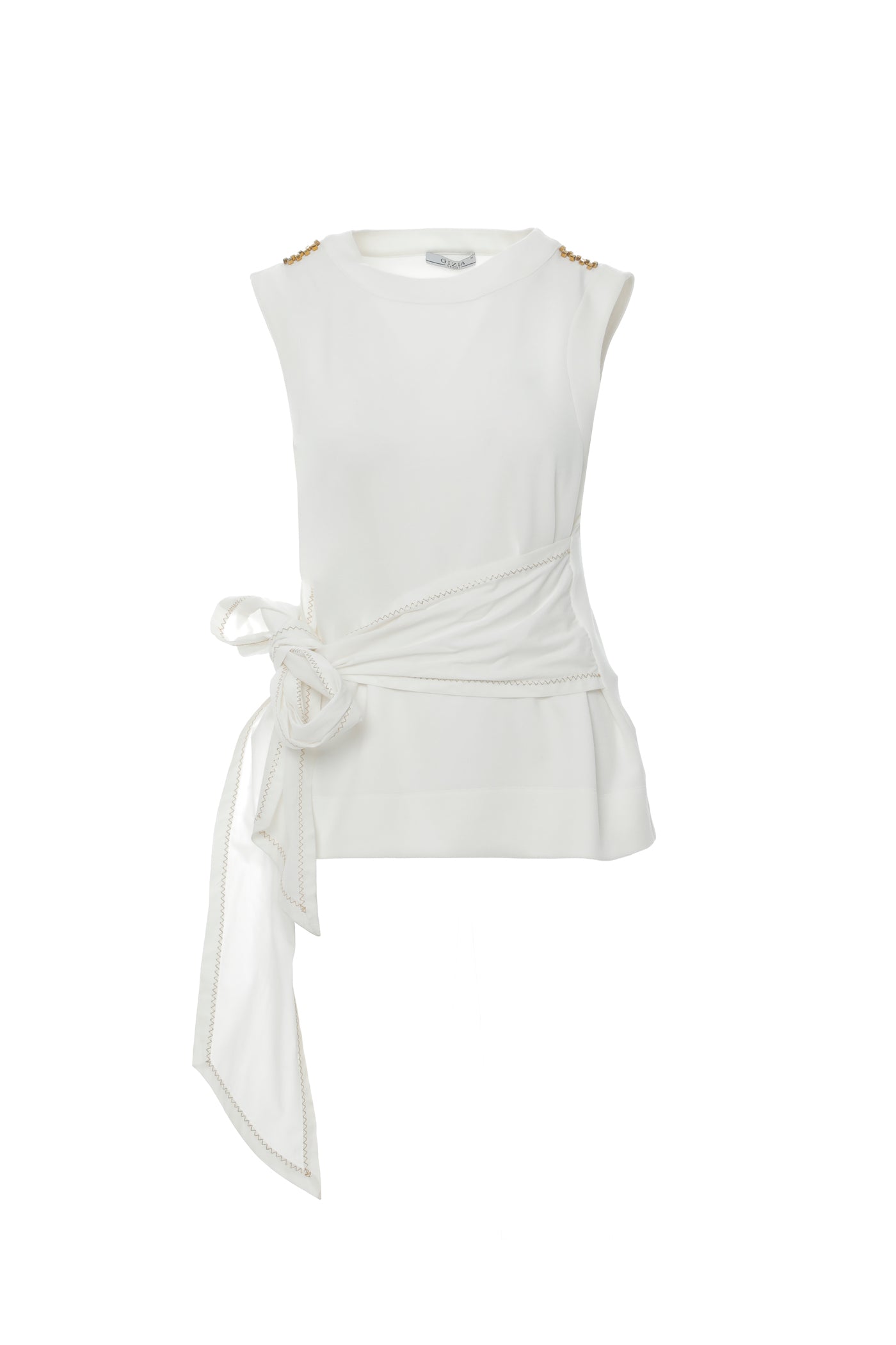 Zikzak Süs Dikiş Bağlama Detaylı Kolsuz Bluz