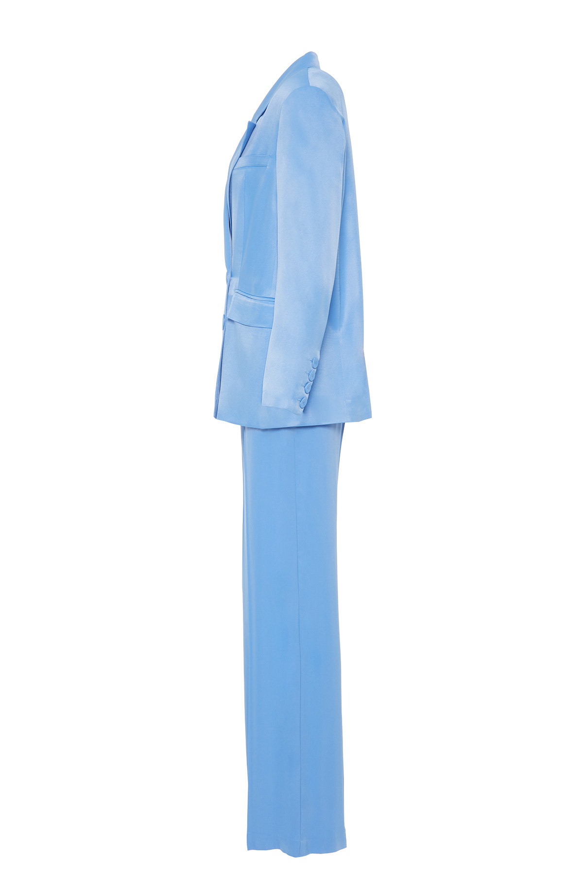 Kruvaze Kapamalı Blazer Ceketli Parlak Saten Kumaş Takım Elbise