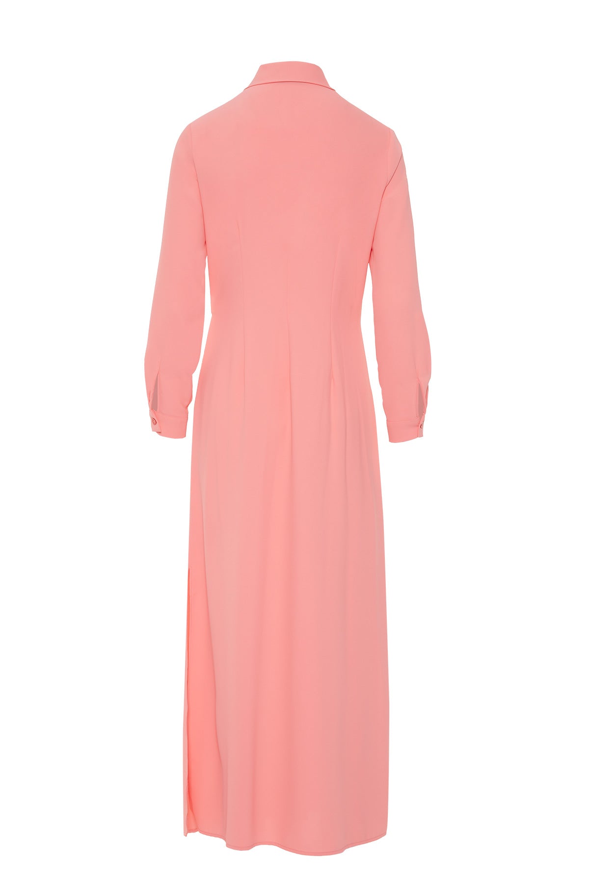 Çiçek Broş Detaylı Kuşaklı Gömlek Uzun Elbise