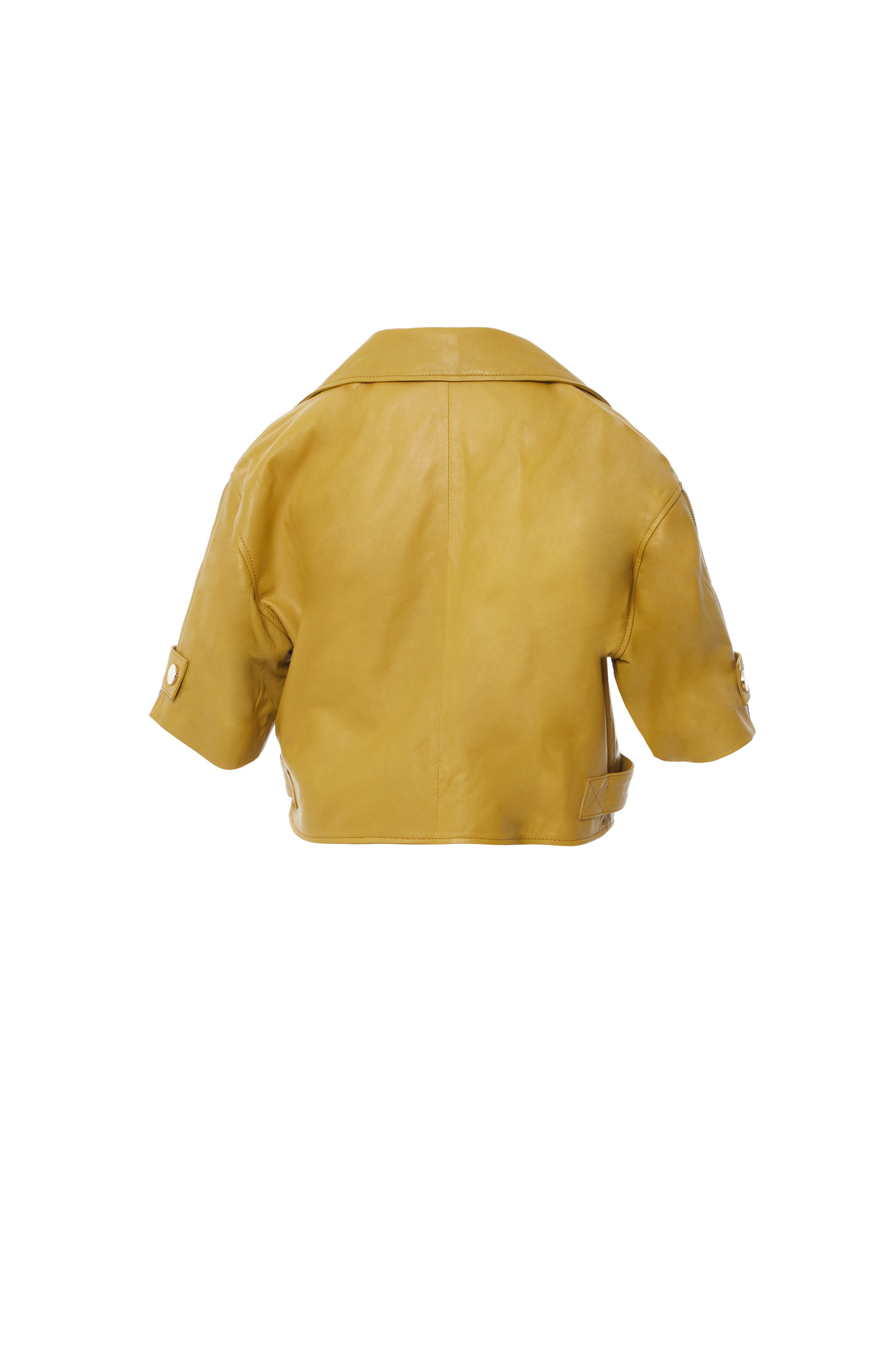 Kol Fermuar Detaylı Sarı Renk Deri Ceket