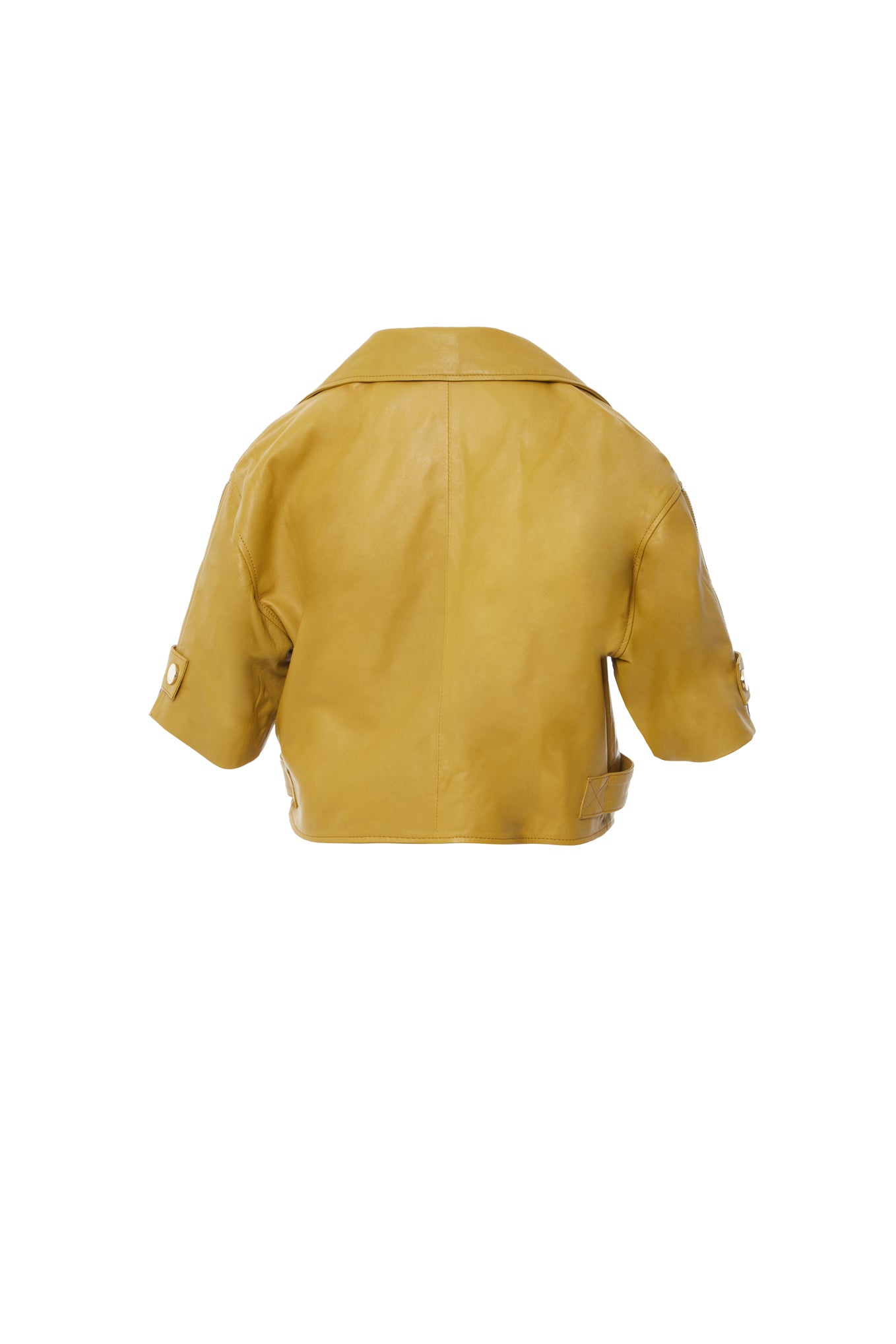 Kol Fermuar Detaylı Sarı Renk Deri Ceket