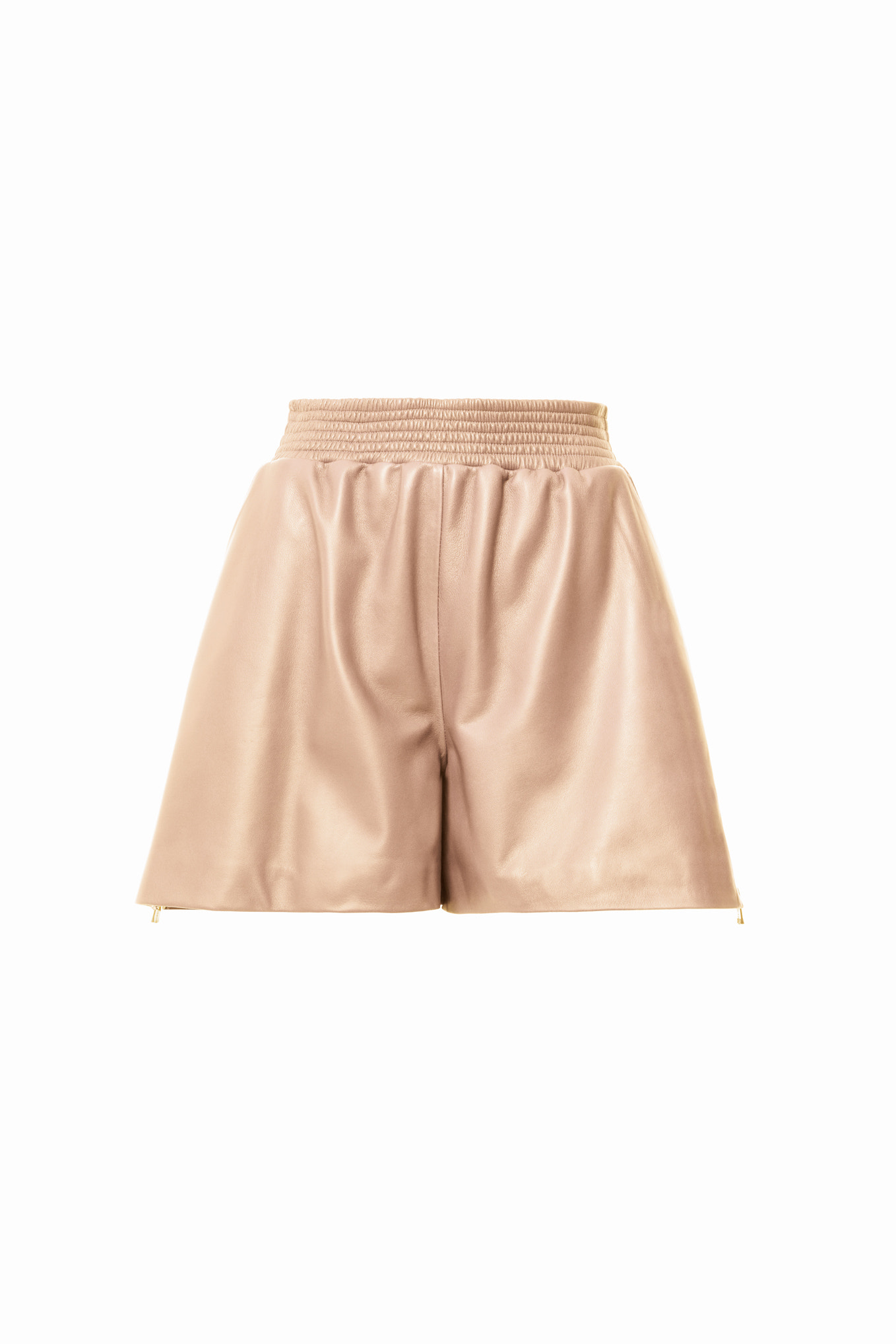 Beli Lastikli Yandan Fermuar Yırtmaçlı Pudra Deri Şort