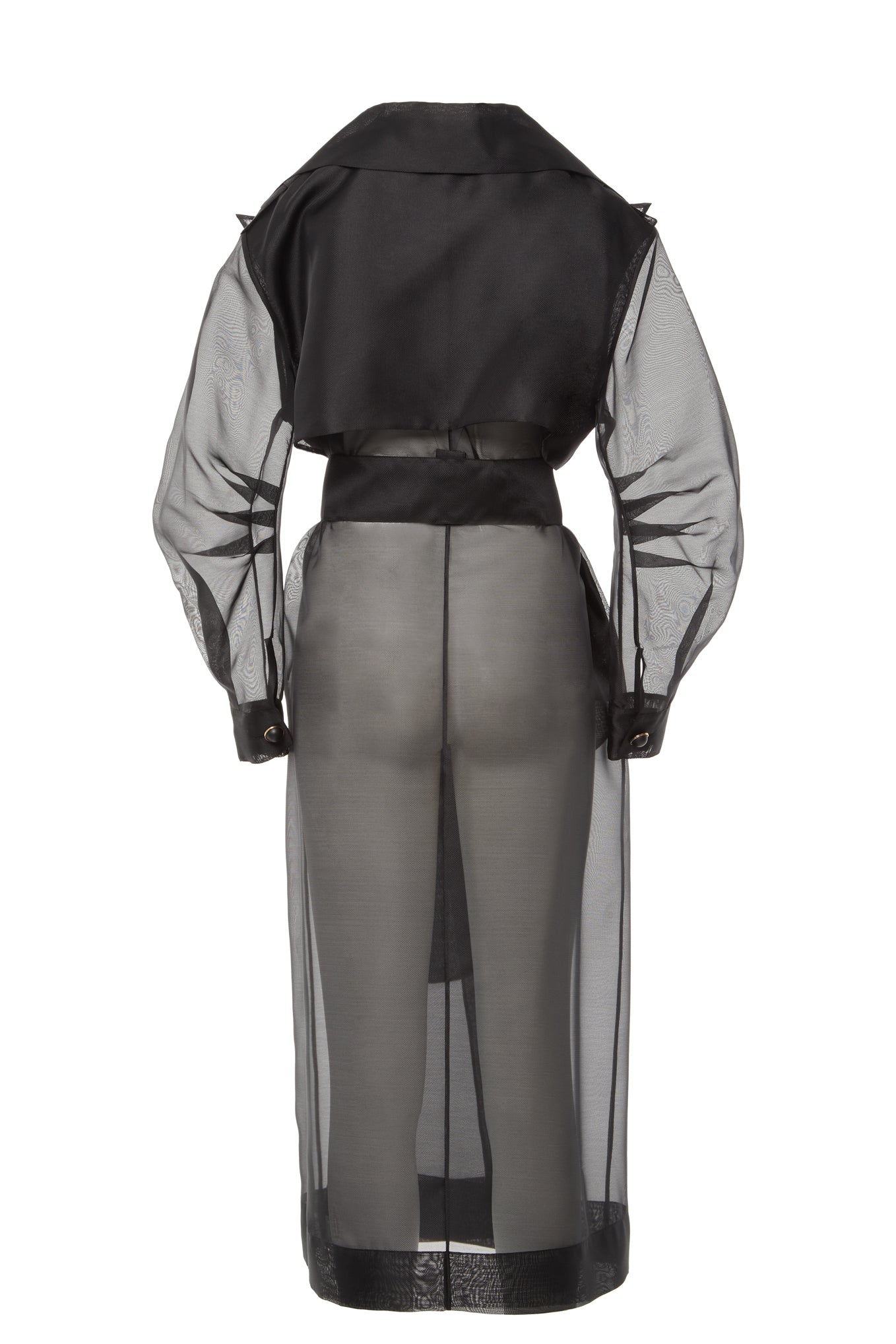 İnci Düğme Detaylı Uzun Organze Ceket