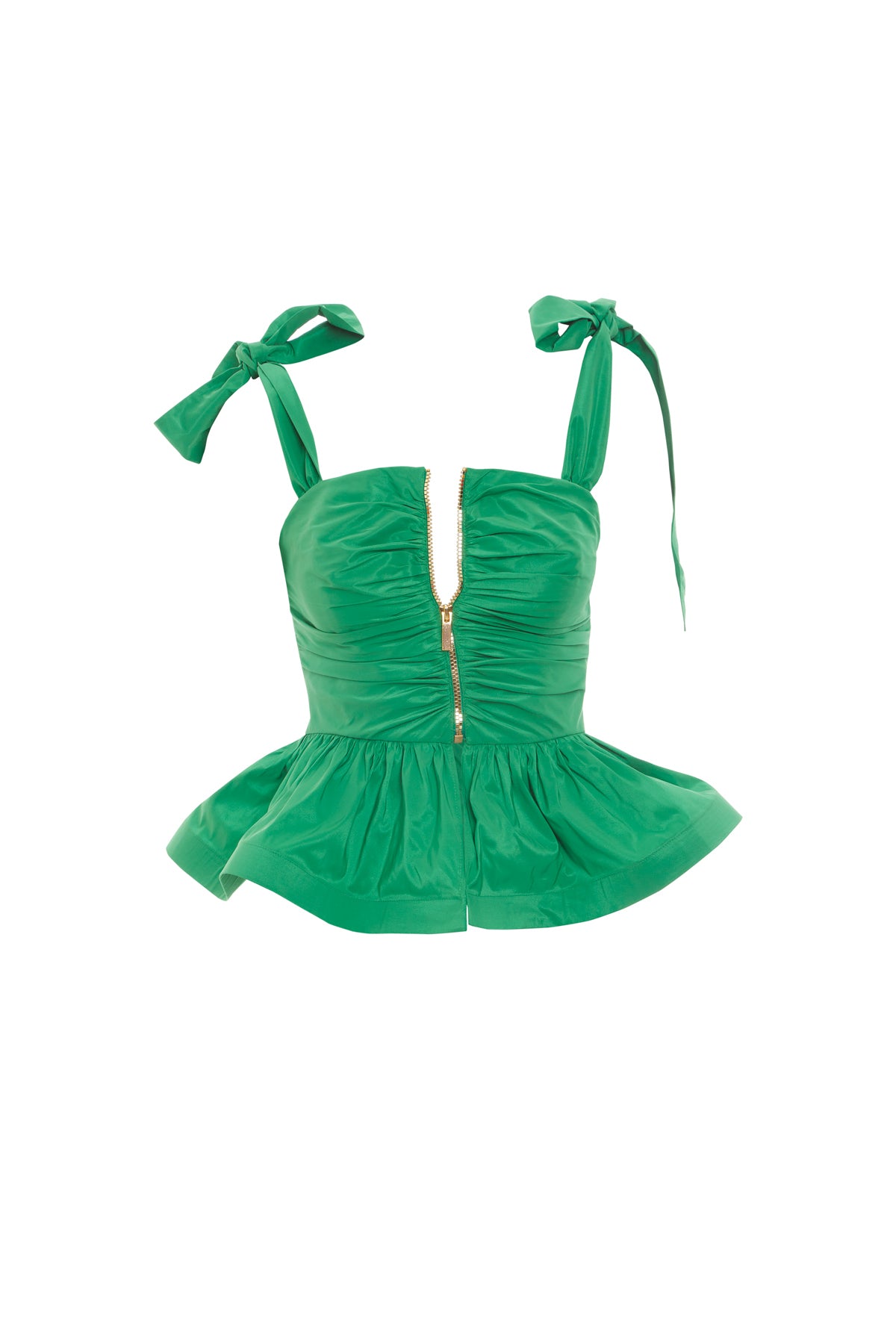 Omuzdan Bağlama Detaylı Önden Fermuarlı Tafta Bluz