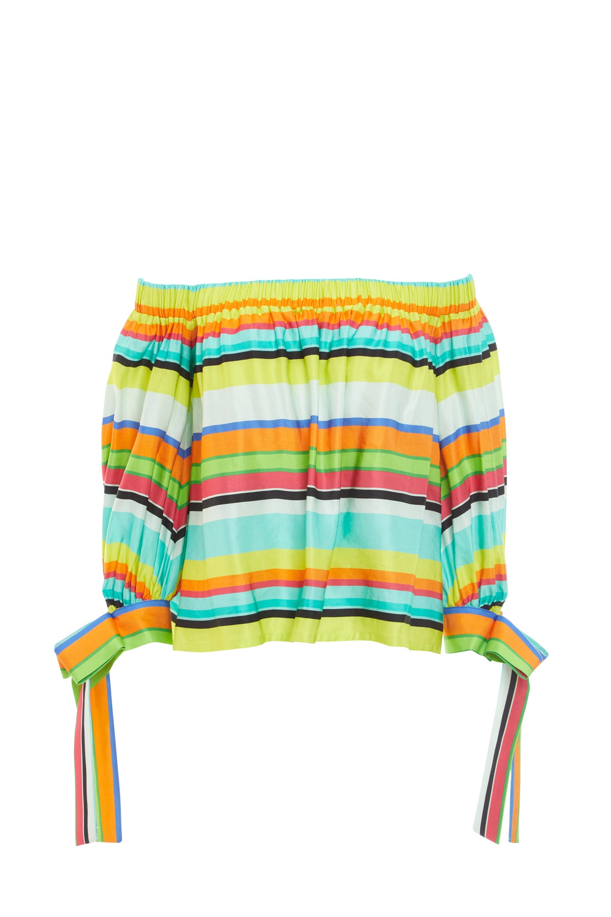 Kayık Yaka Manşet Detaylı Çizgili Bluz