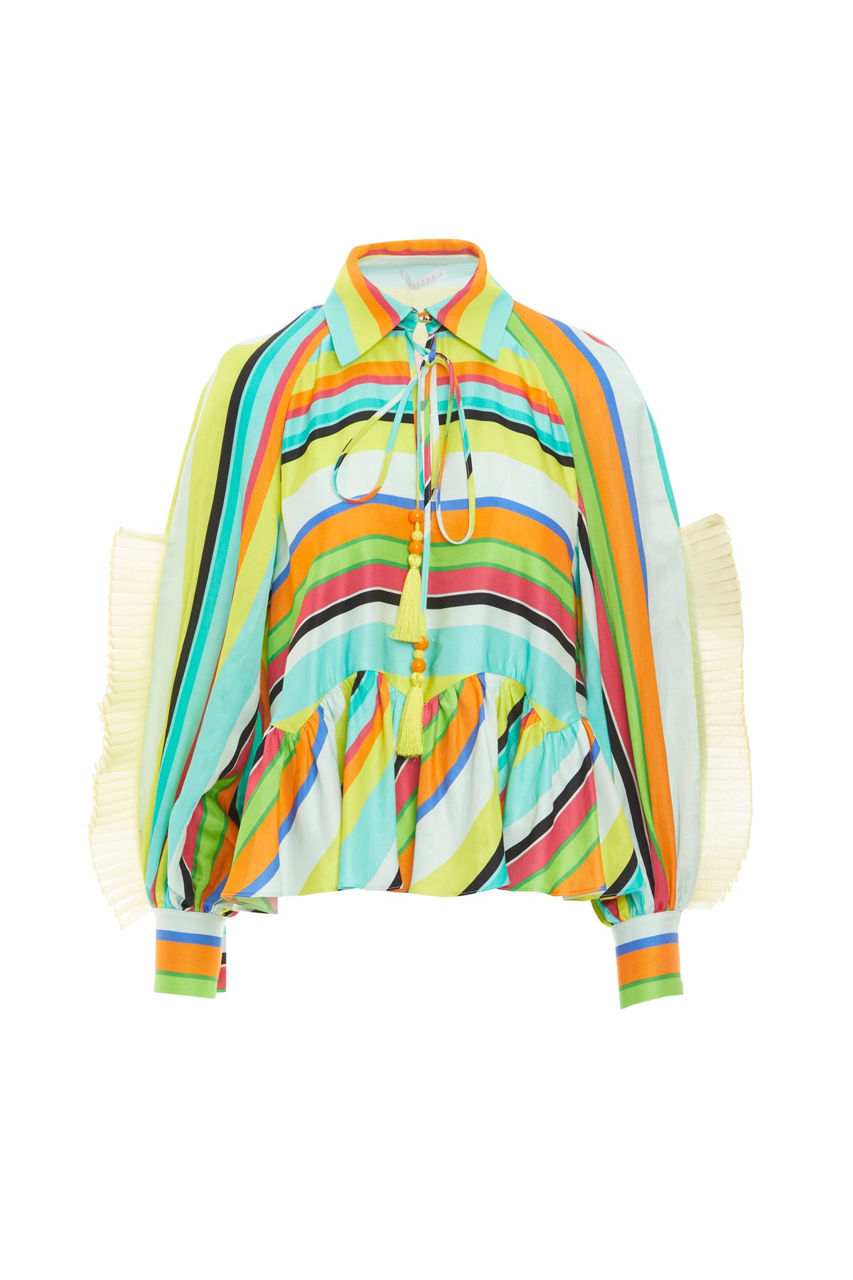 Kolda Fırfır Detaylı Çizgili Bluz