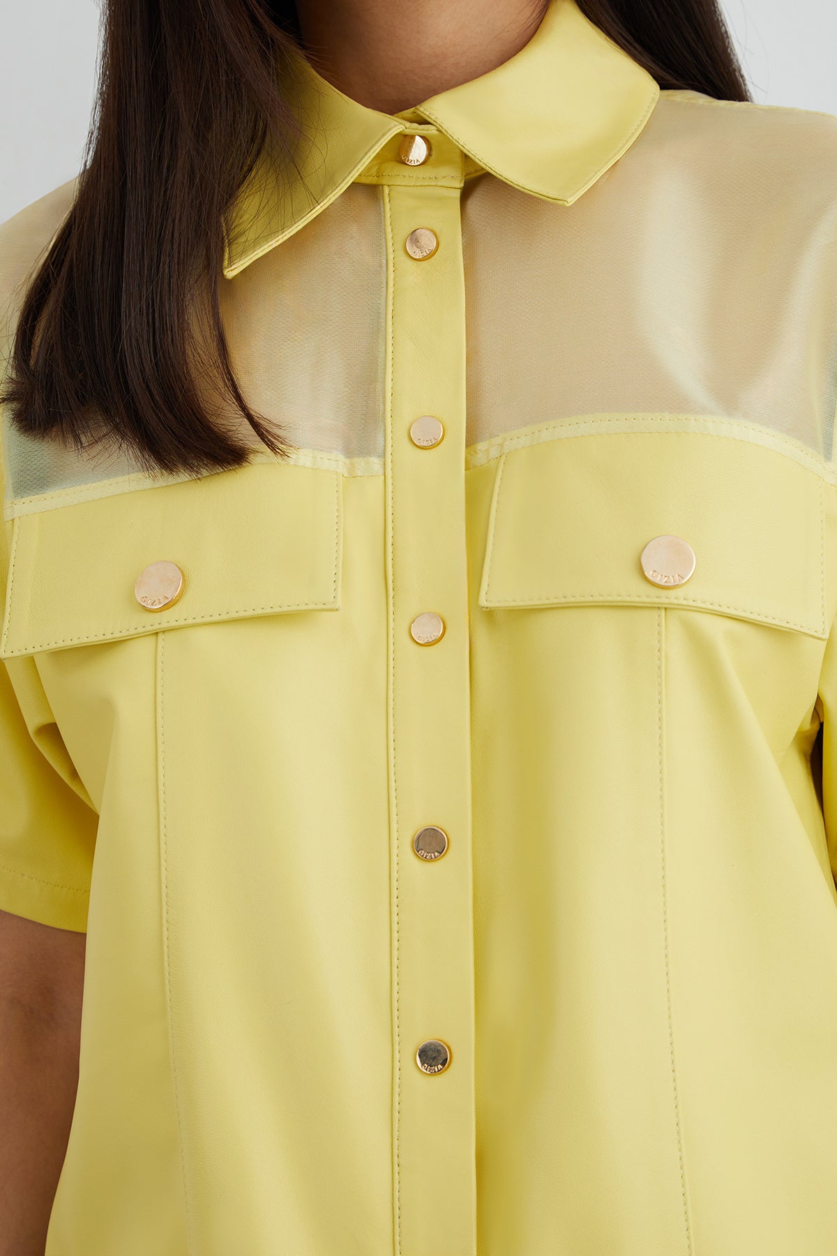 Transparan Organze Detaylı Deri Gömlek