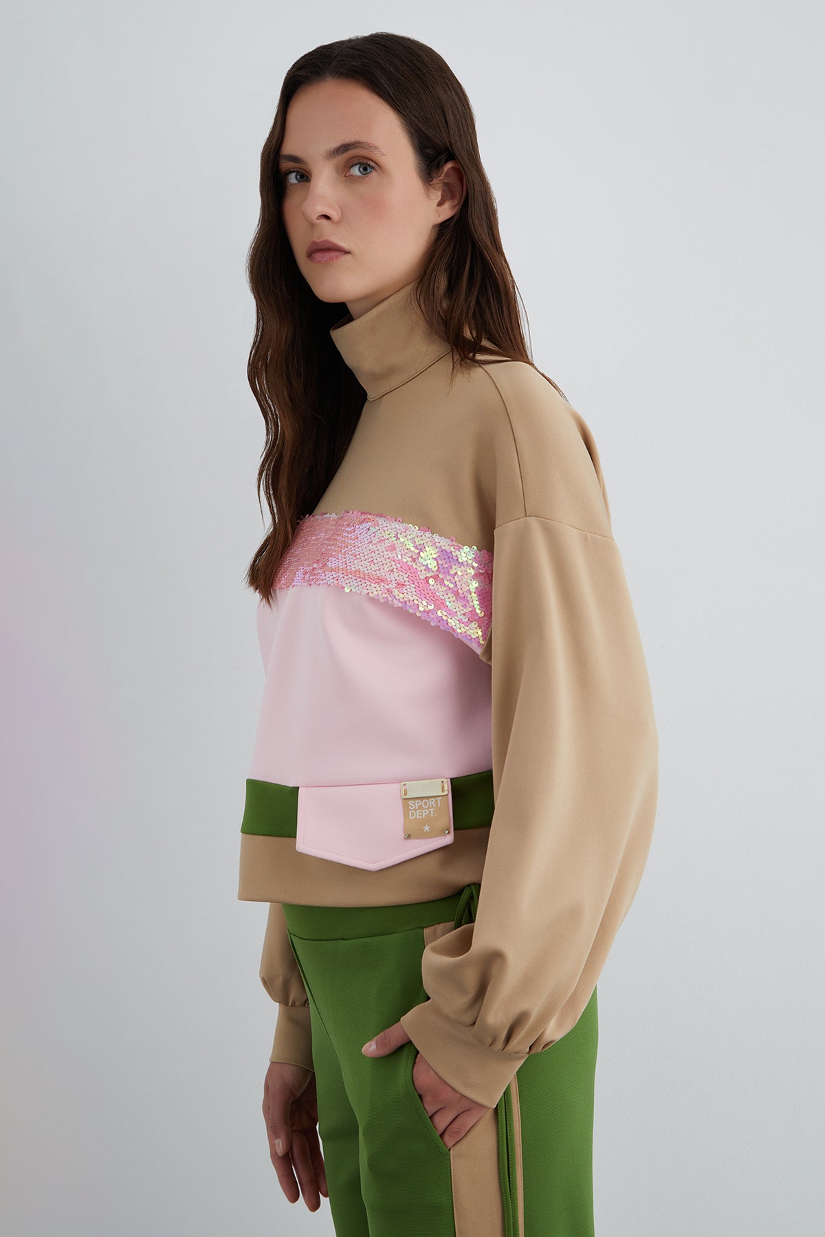 Aksesuarlı Bayet Detay Dik Yakalı Sweatshirt