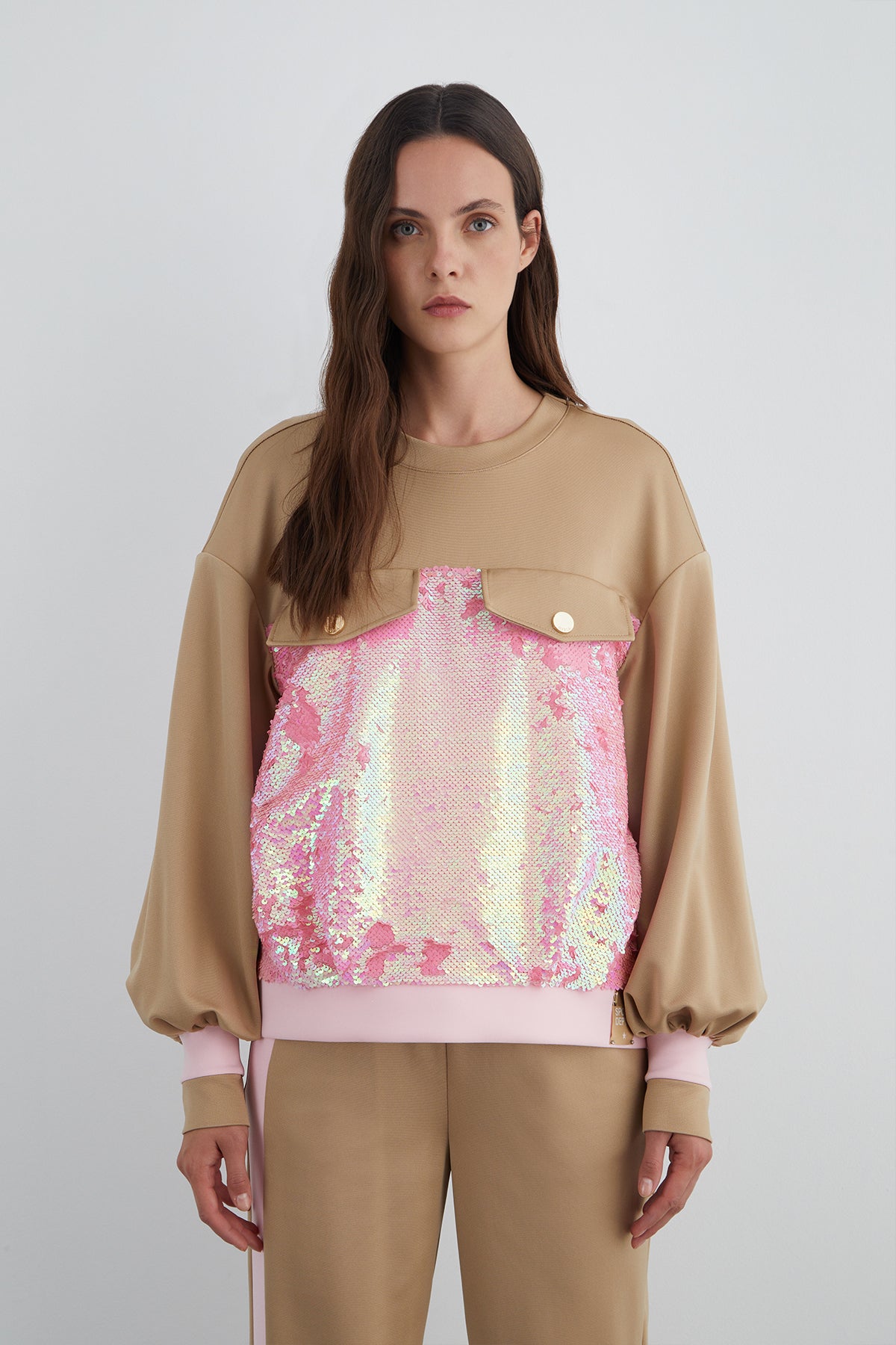 Süs Cep Kapaklı Payet Detaylı Sweatshirt