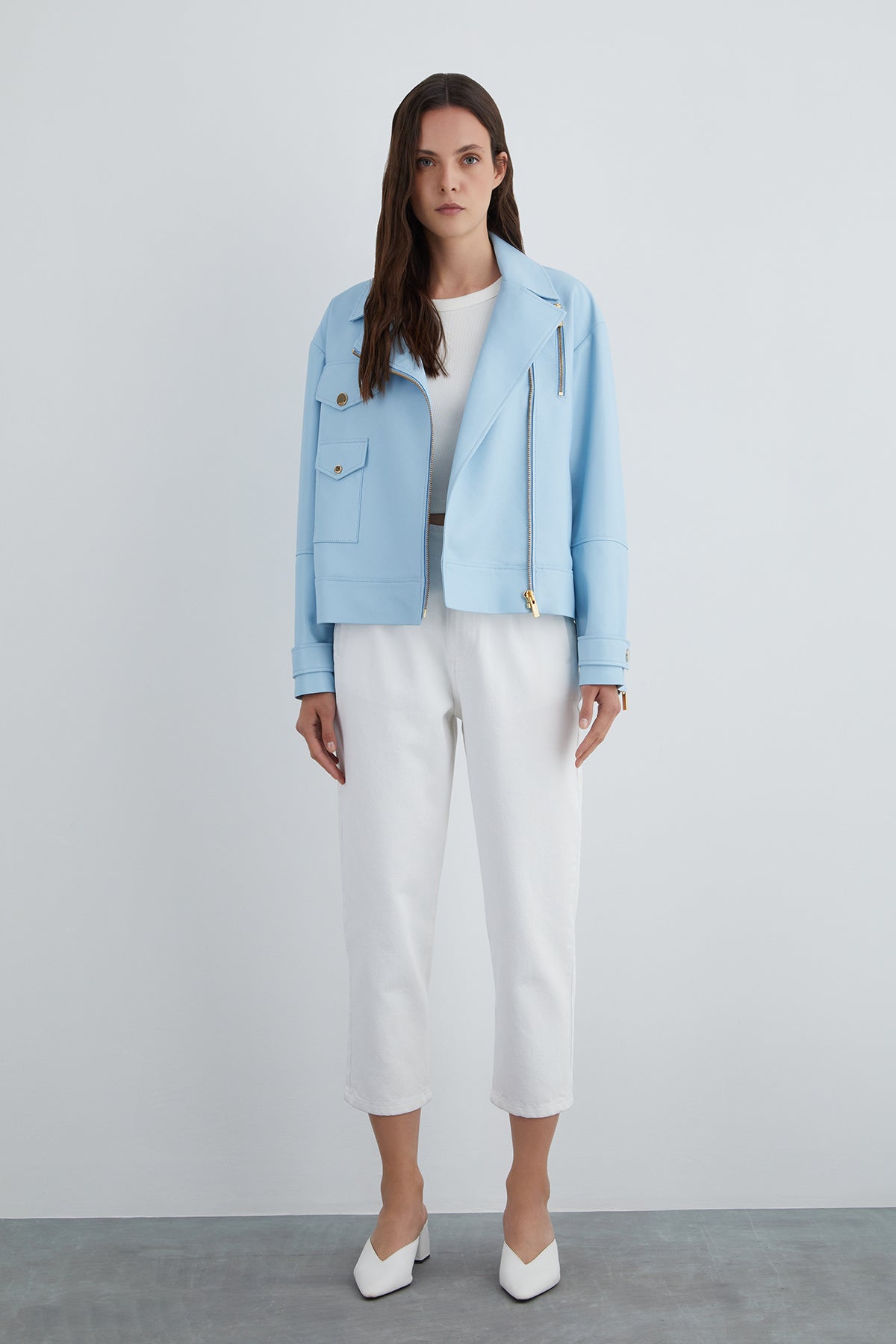 Fermuar Aksesuarlı Deri Ceket