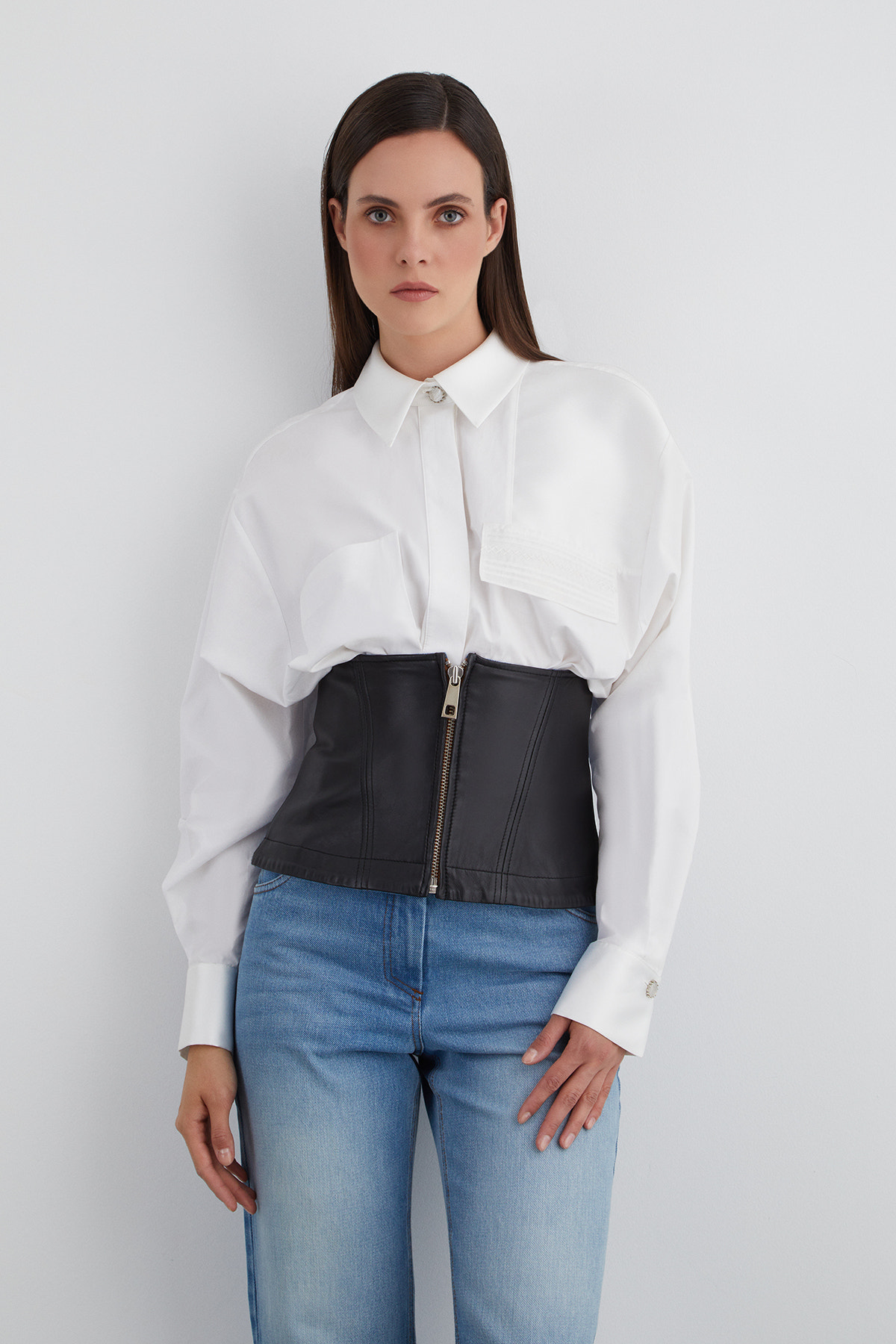 Jean Detaylı Arkası Tokalı Deri Korsaj Kemer